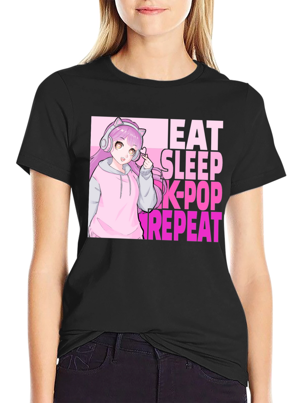 Eat Sleep K-Pop Repeat Anime Graphic Tee