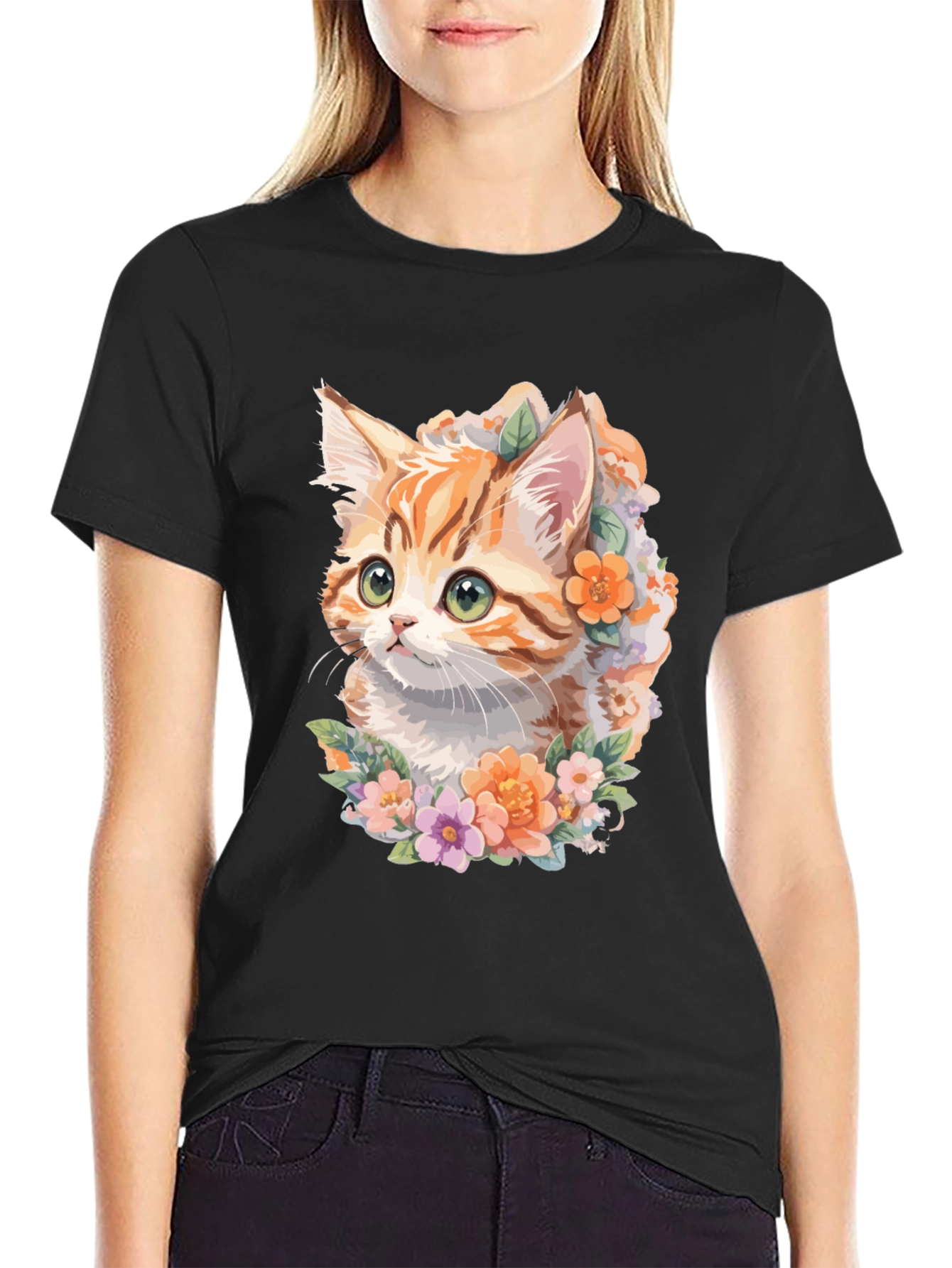 Floral Kitten T-Shirt - Unique Cat Lover Gift