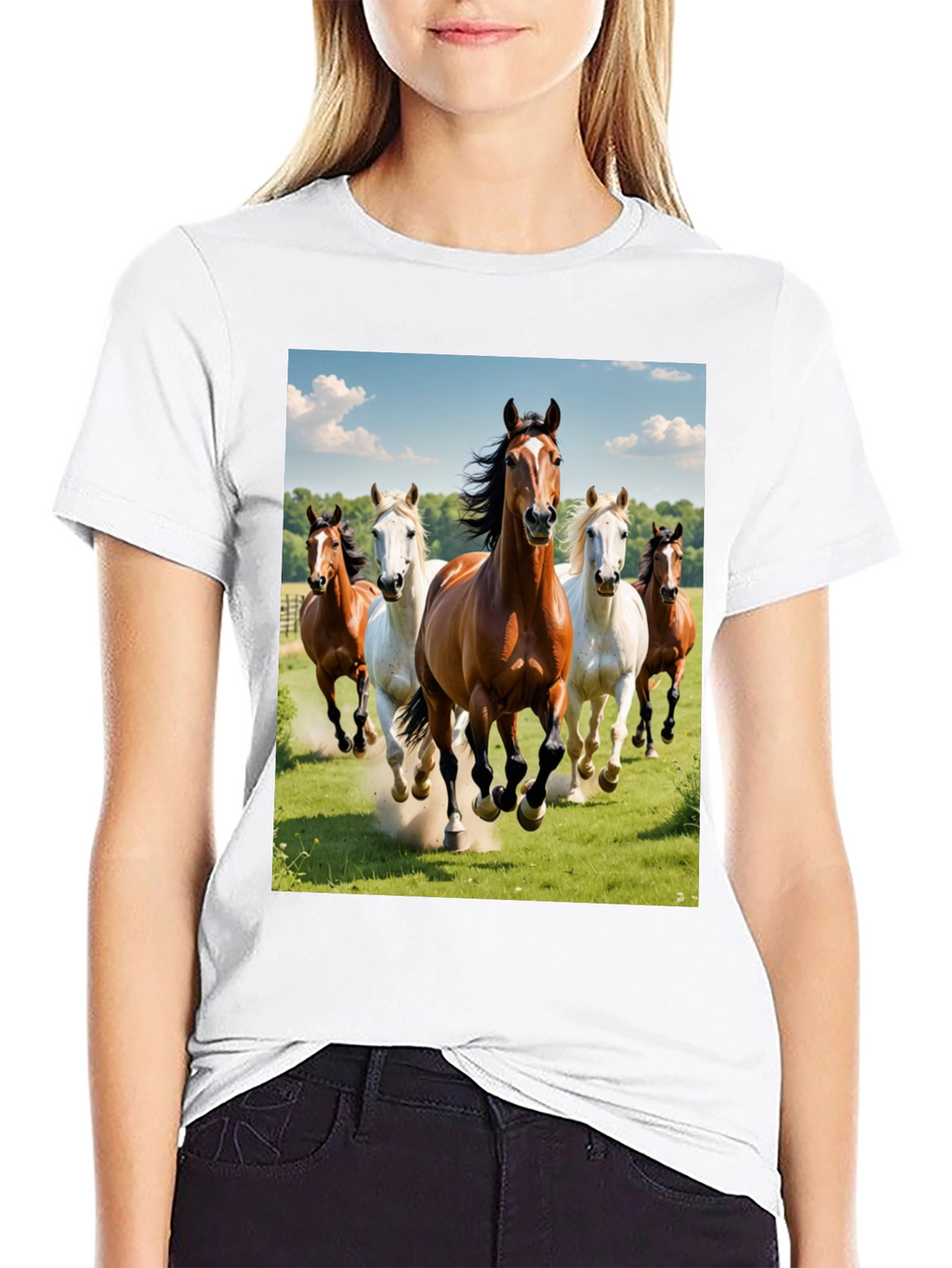 Horse Lover Tee: Galloping Horses Black T-Shirt