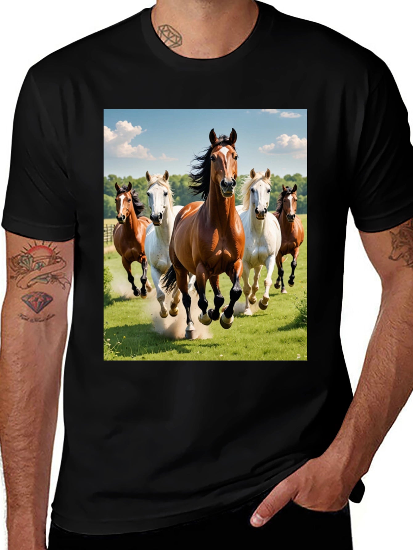 Horse Lover Tee: Galloping Horses Black T-Shirt