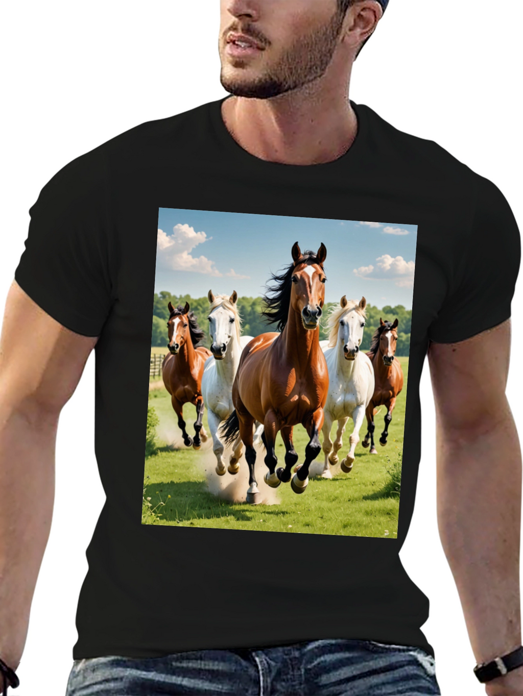 Horse Lover Tee: Galloping Horses Black T-Shirt