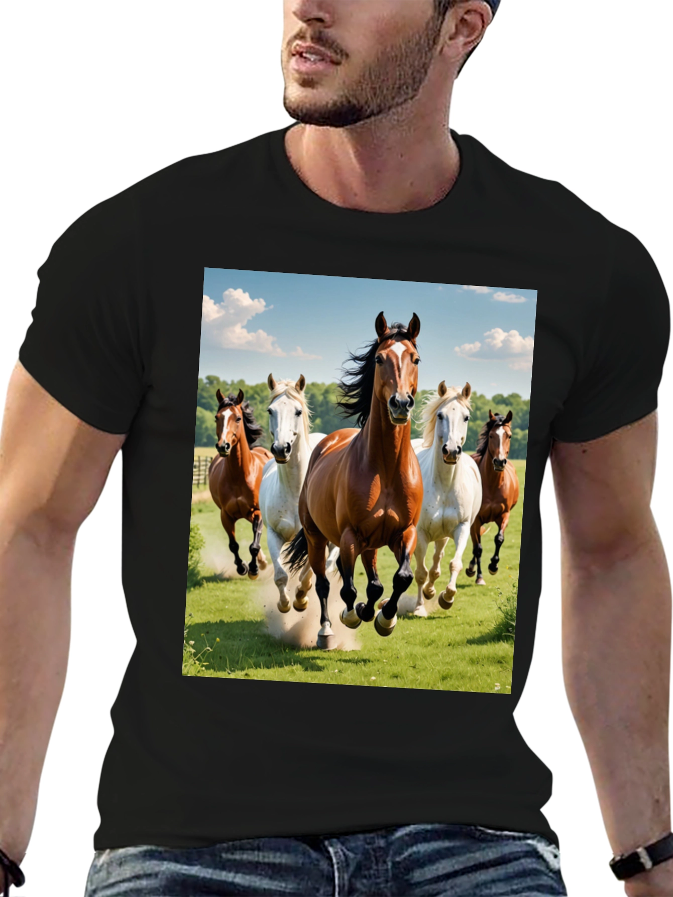 Horse Lover Tee: Galloping Horses Black T-Shirt