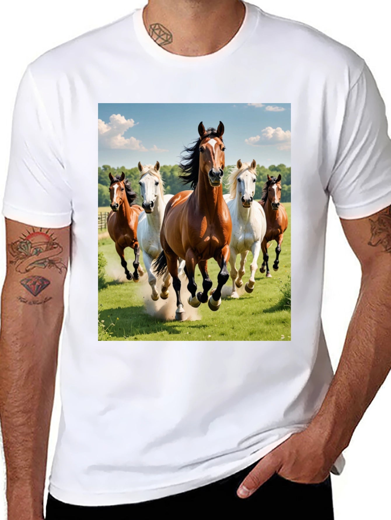 Horse Lover Tee: Galloping Horses Black T-Shirt