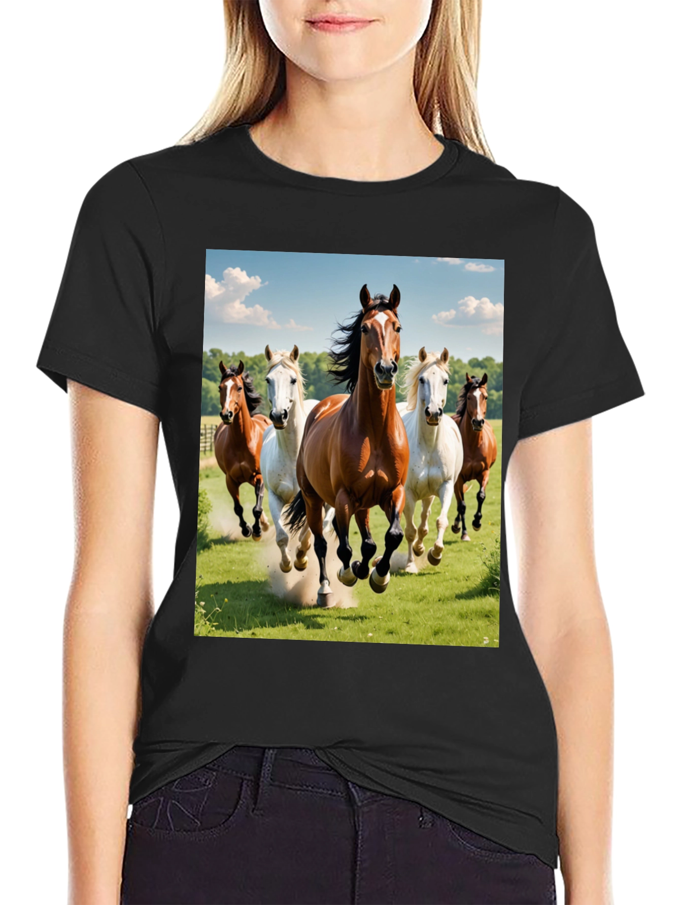 Horse Lover Tee: Galloping Horses Black T-Shirt