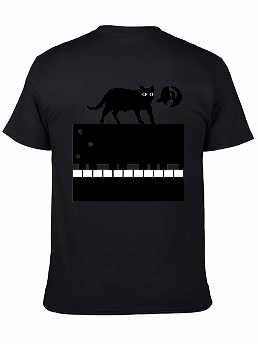 Cat on Piano Keys Graphic Tee - Black