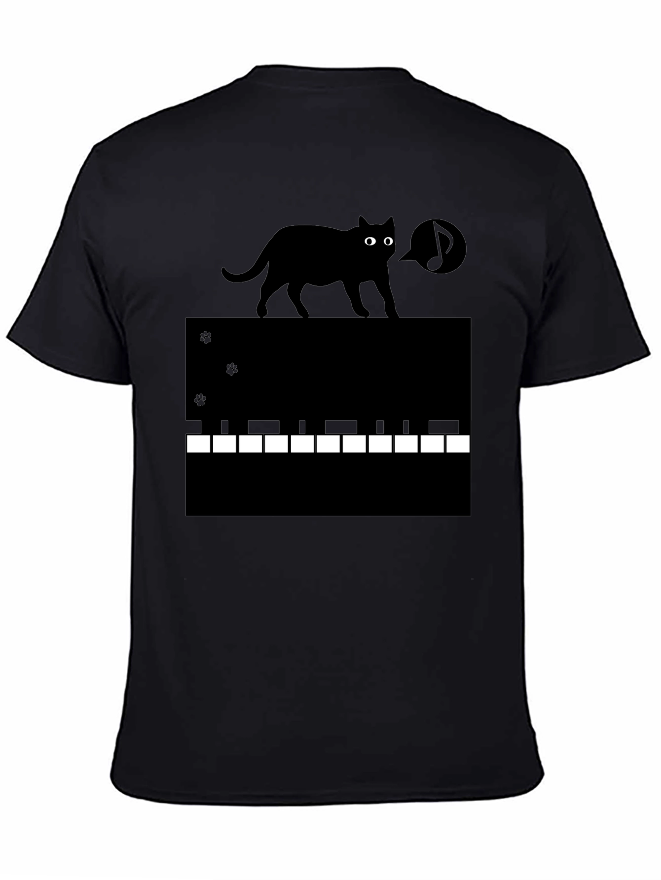 Cat on Piano Keys Graphic Tee - Black