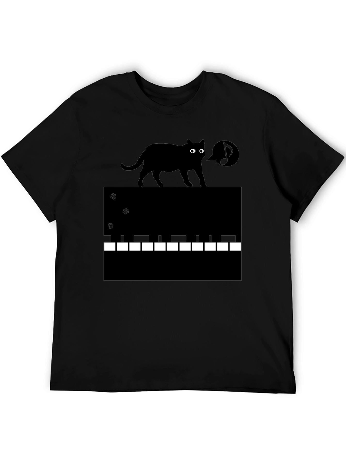 Cat on Piano Keys Graphic Tee - Black