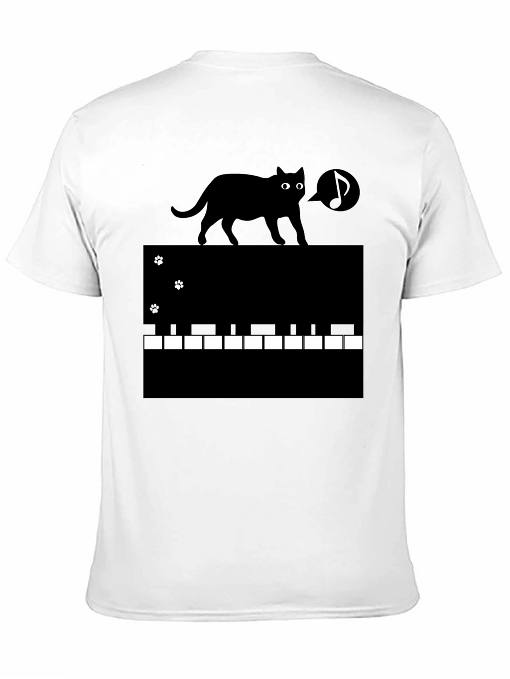 Cat on Piano Keys Graphic Tee - Black