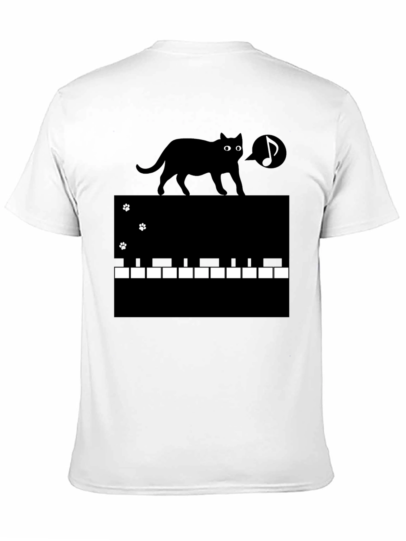Cat on Piano Keys Graphic Tee - Black