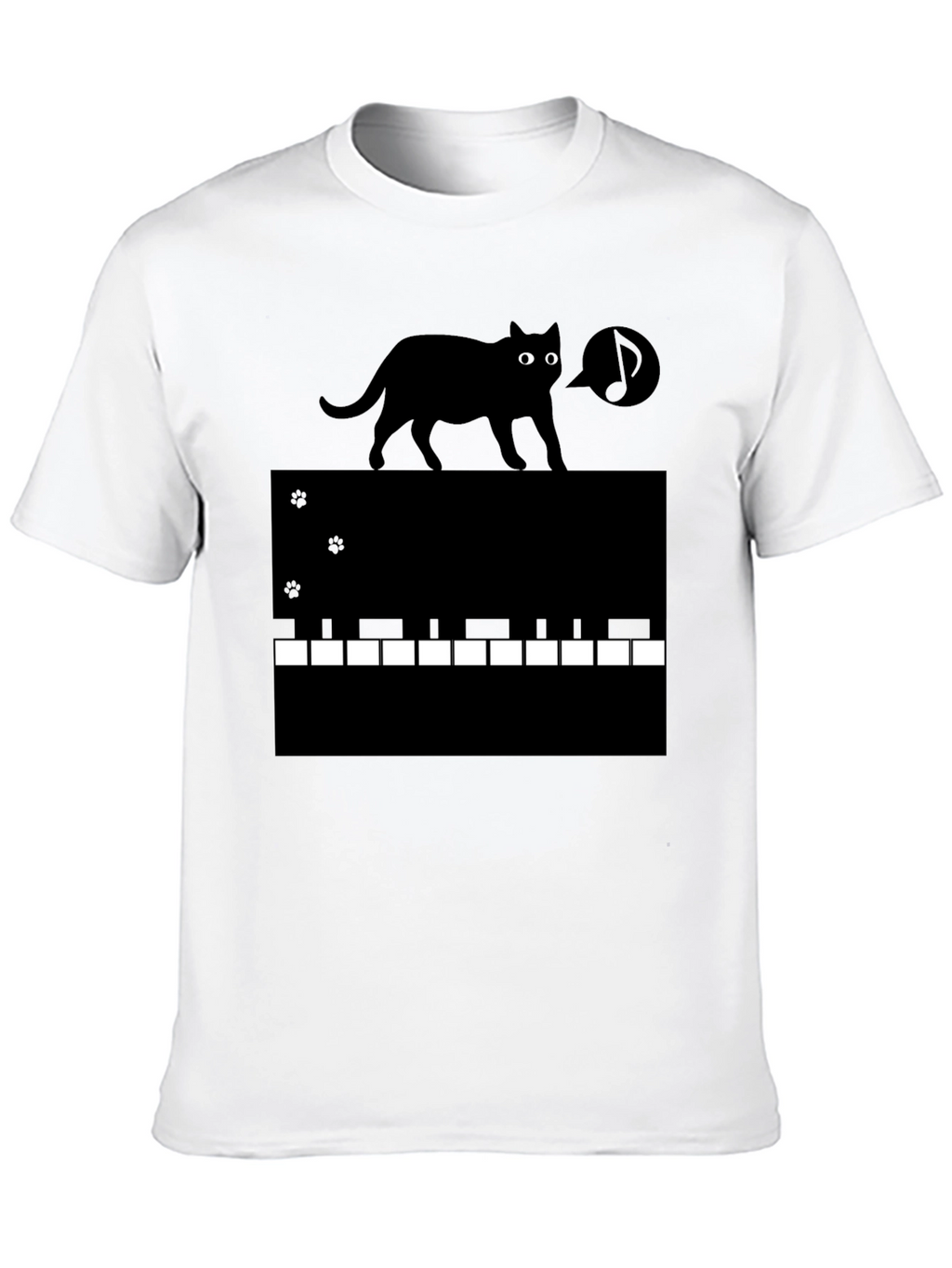 Cat on Piano Keys Graphic Tee - Black