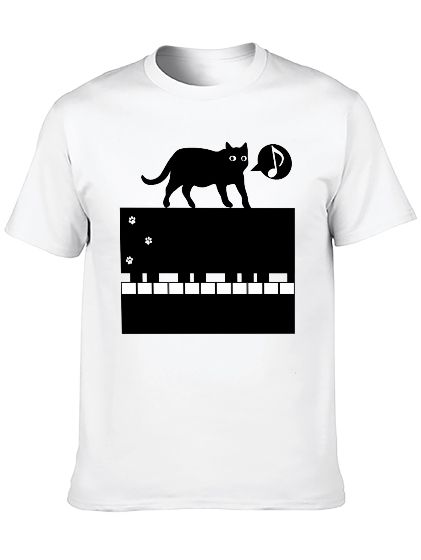 Cat on Piano Keys Graphic Tee - Black