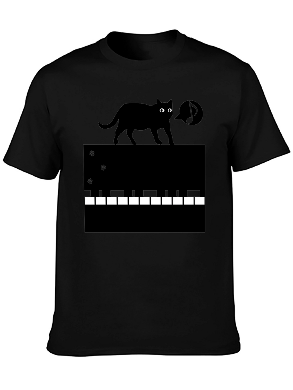 Cat on Piano Keys Graphic Tee - Black