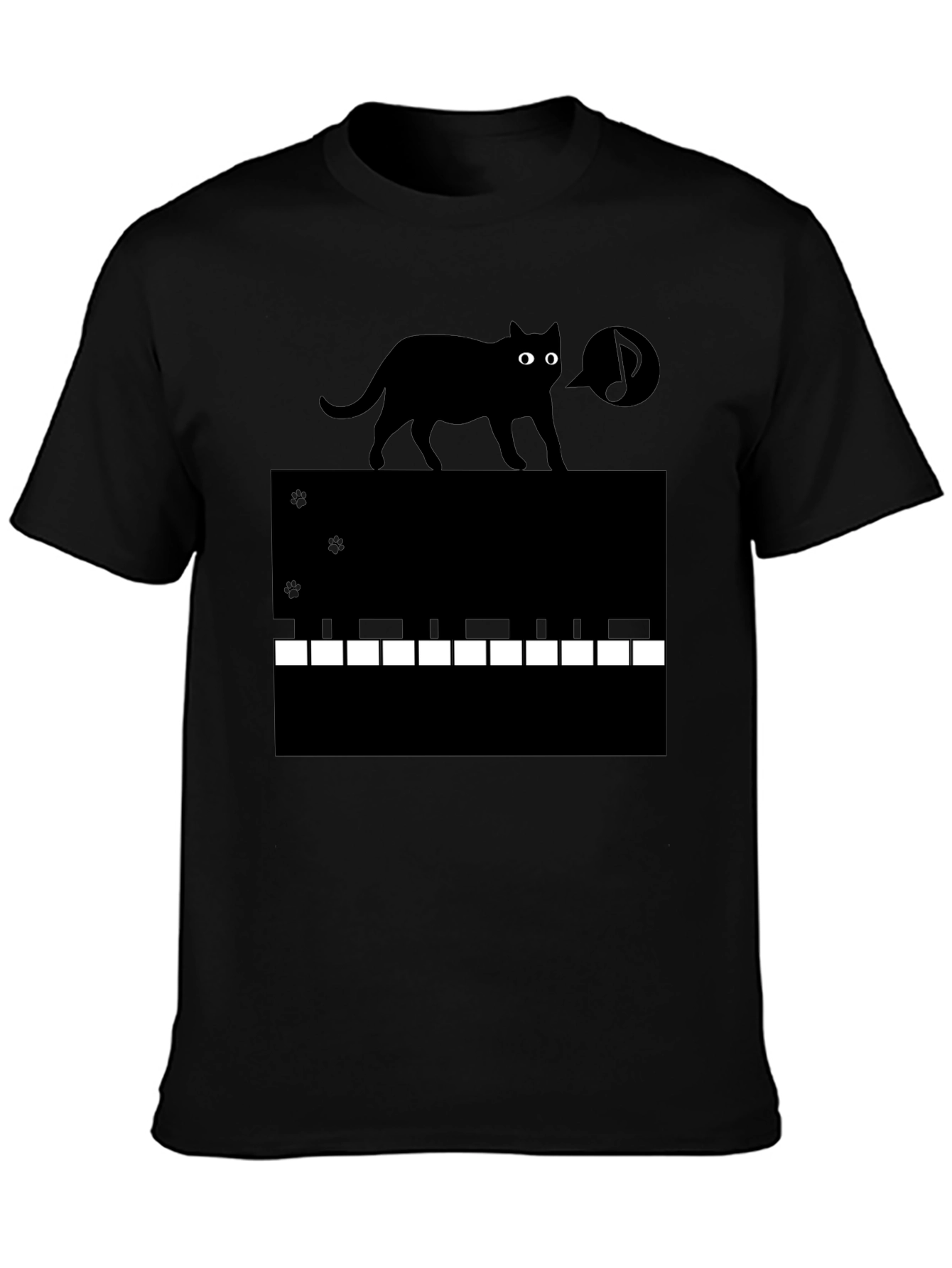 Cat on Piano Keys Graphic Tee - Black