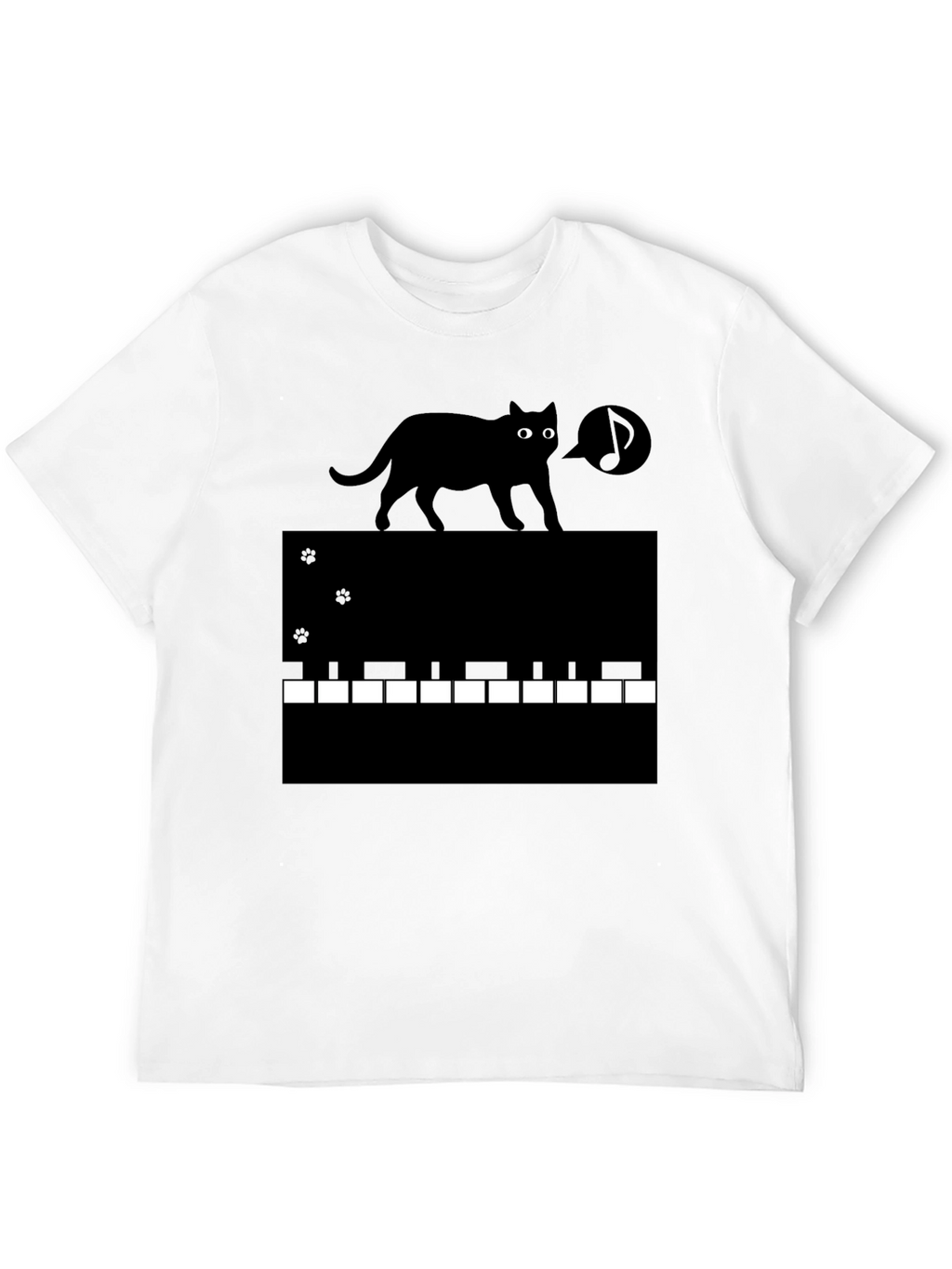 Cat on Piano Keys Graphic Tee - Black