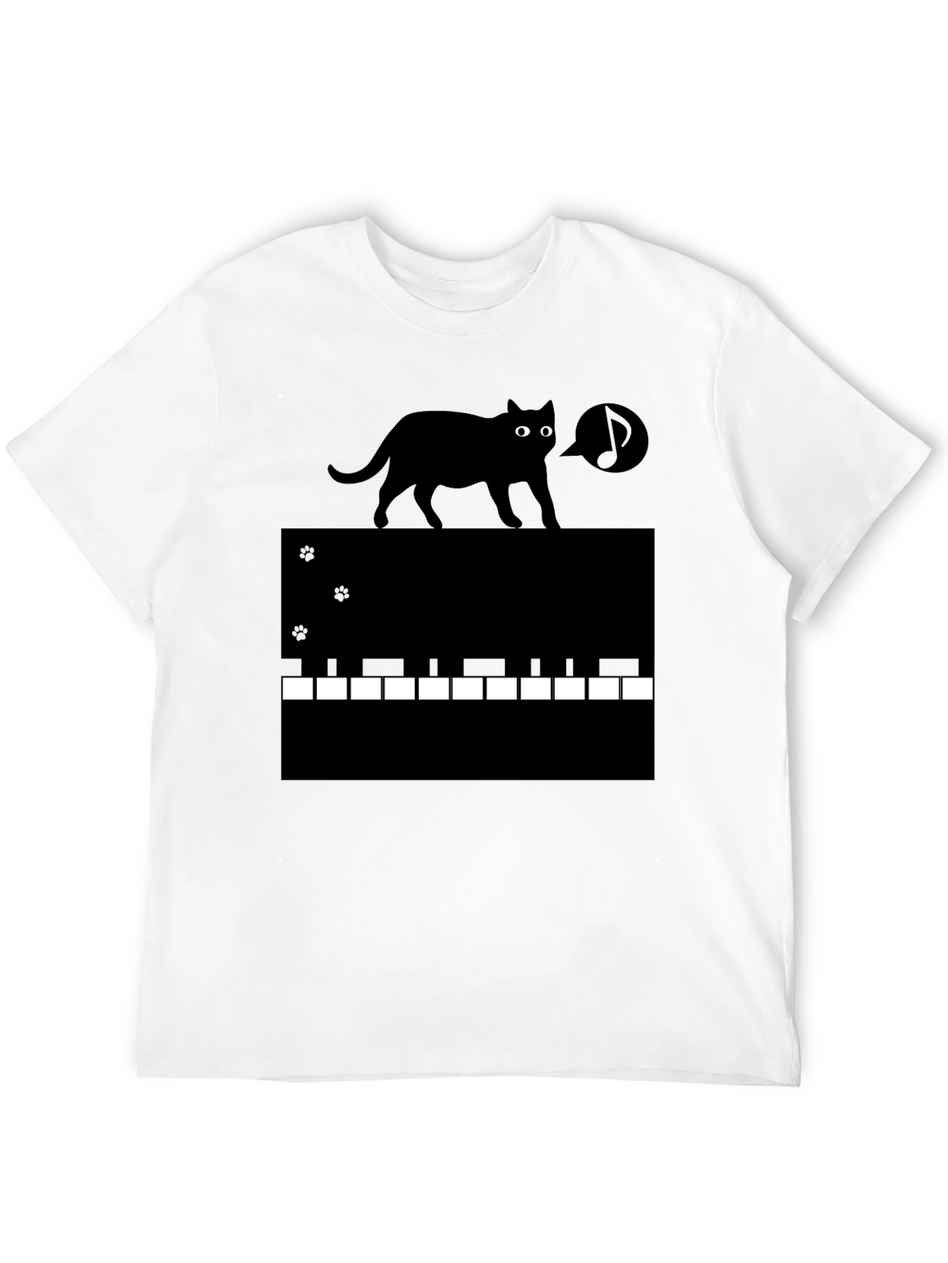 Cat on Piano Keys Graphic Tee - Black