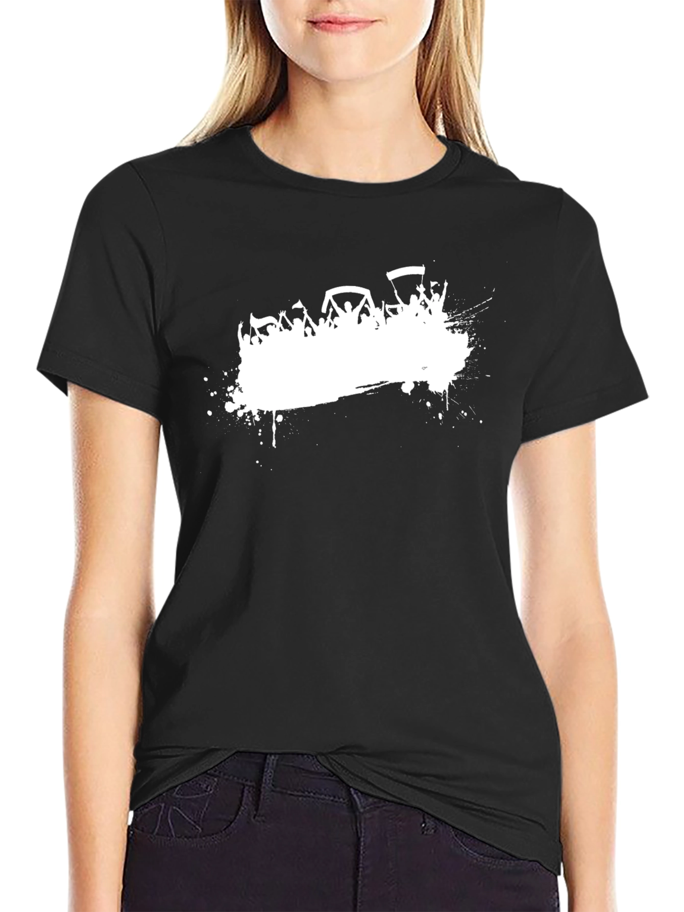 Mens Black Graphic Tee - White Crowd Print