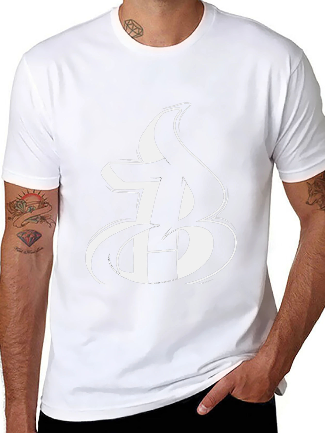 Bold Initial Graphic Tee - Black Cotton Blend T-Shirt