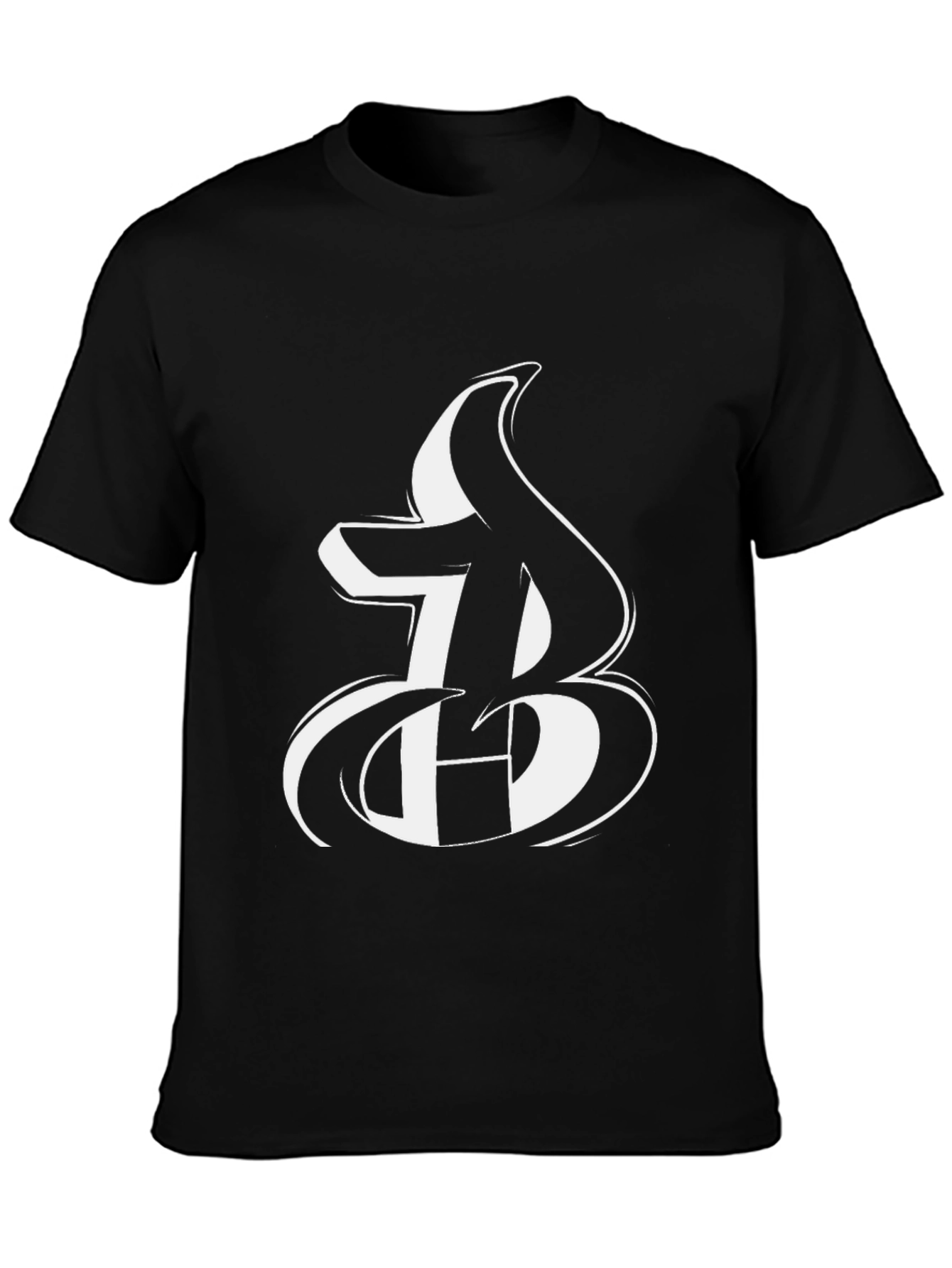 Bold Initial Graphic Tee - Black Cotton Blend T-Shirt