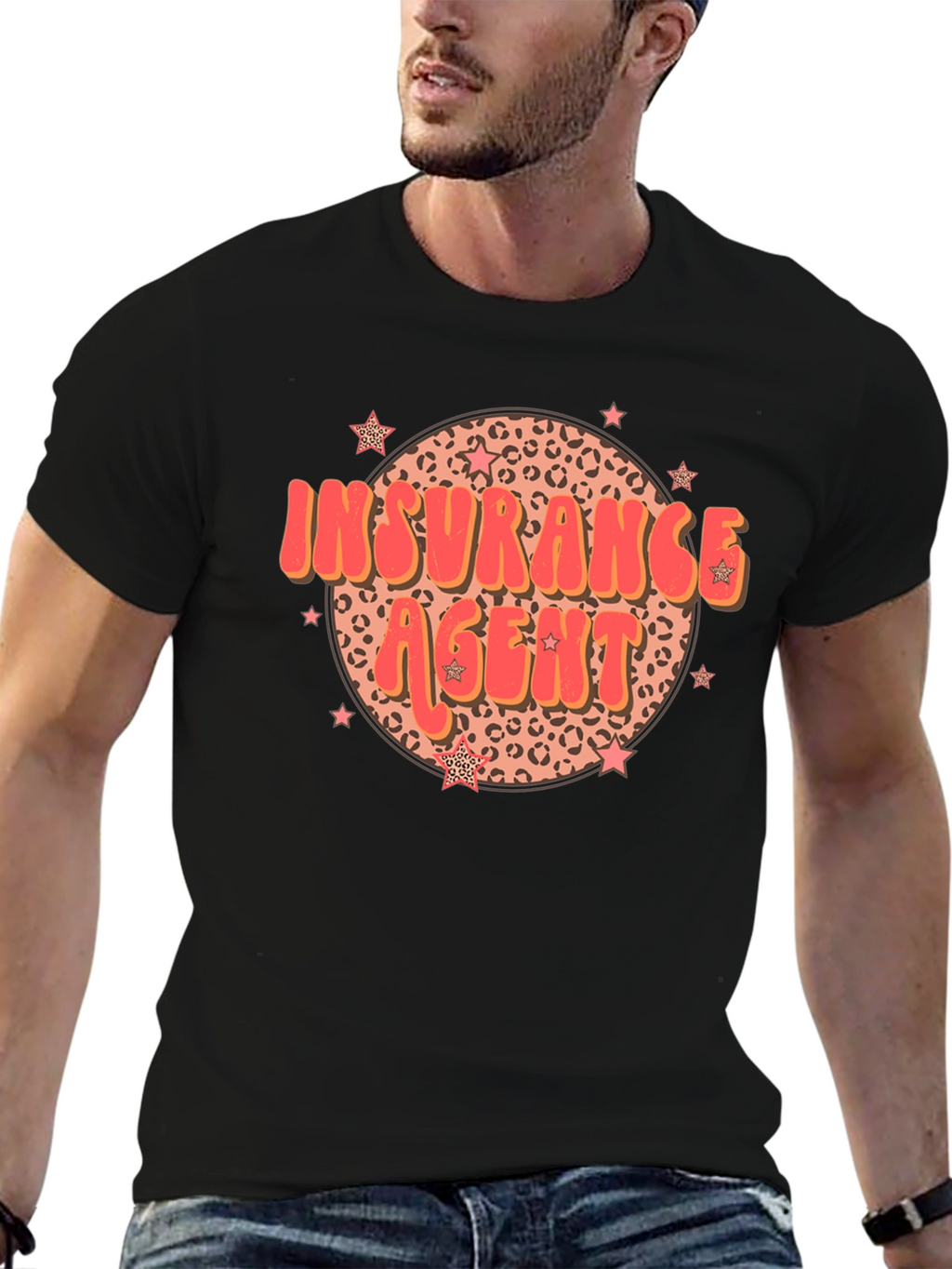 Insurance Agent T-Shirt Retro Leopard Print Star Design