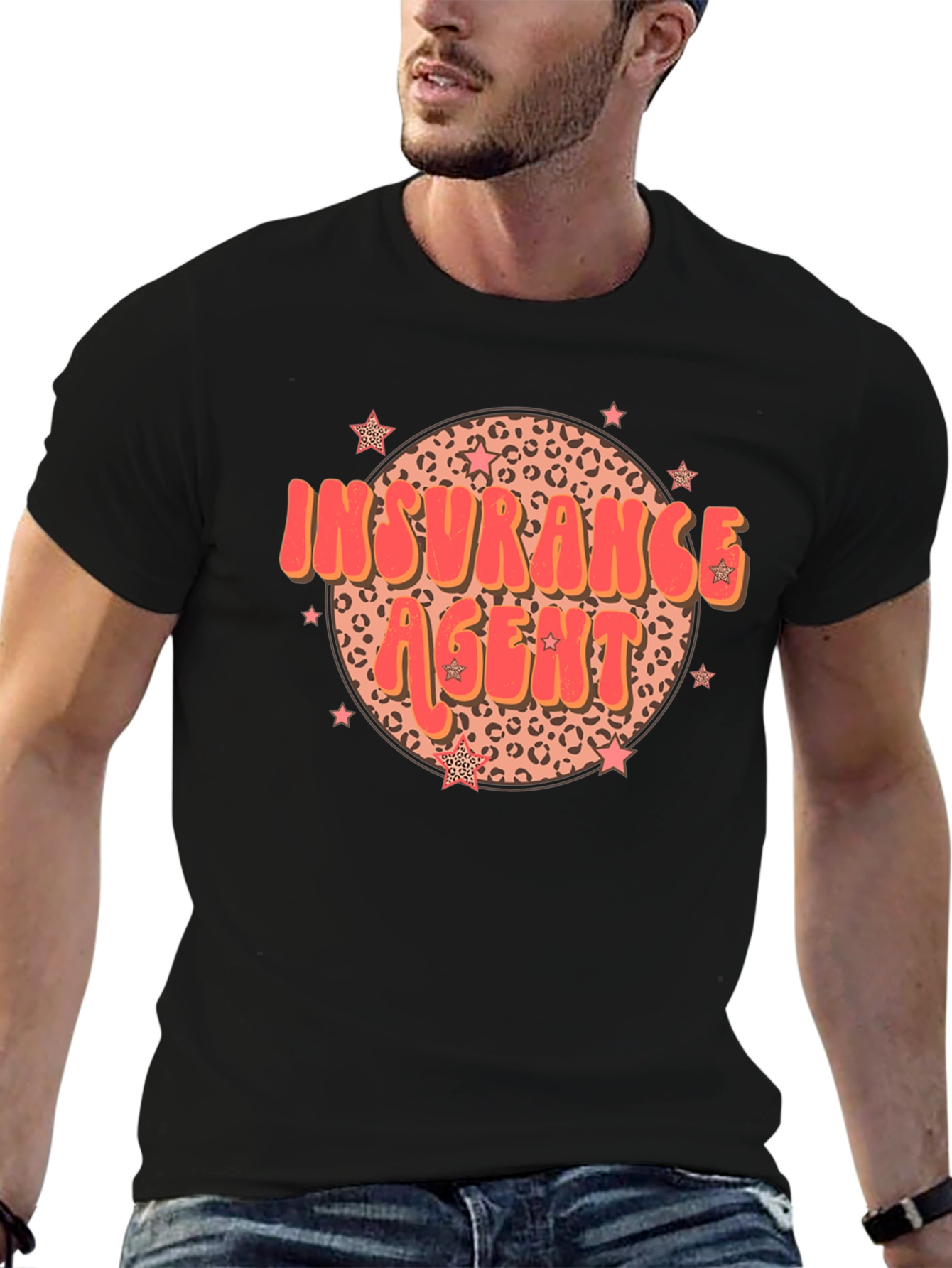 Insurance Agent T-Shirt Retro Leopard Print Star Design