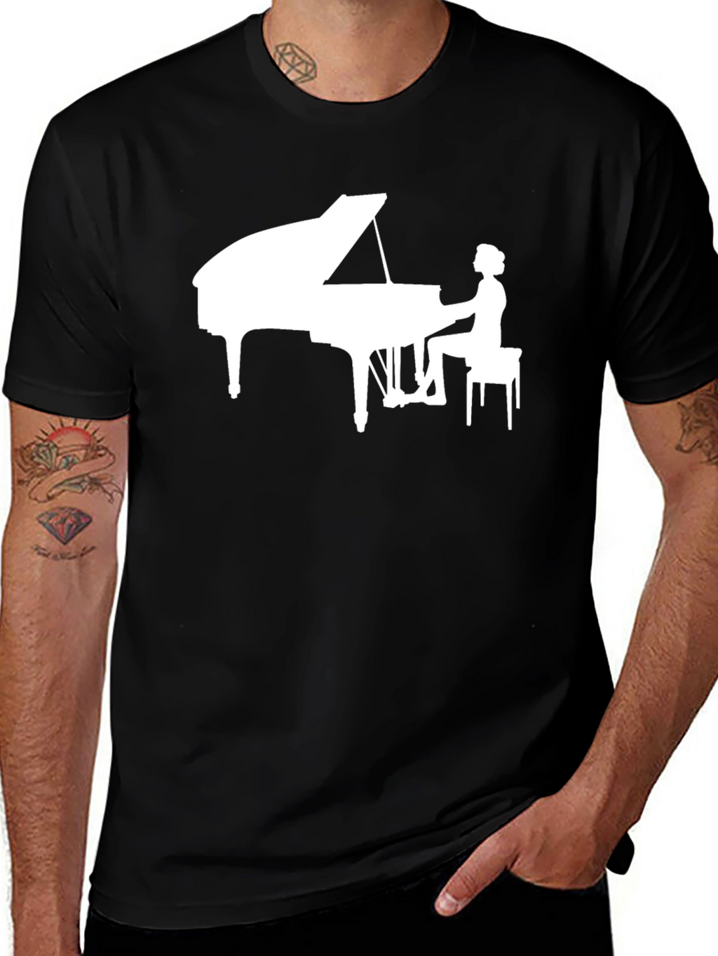 Piano Player Graphic Tee - Black Cotton T-Shirt