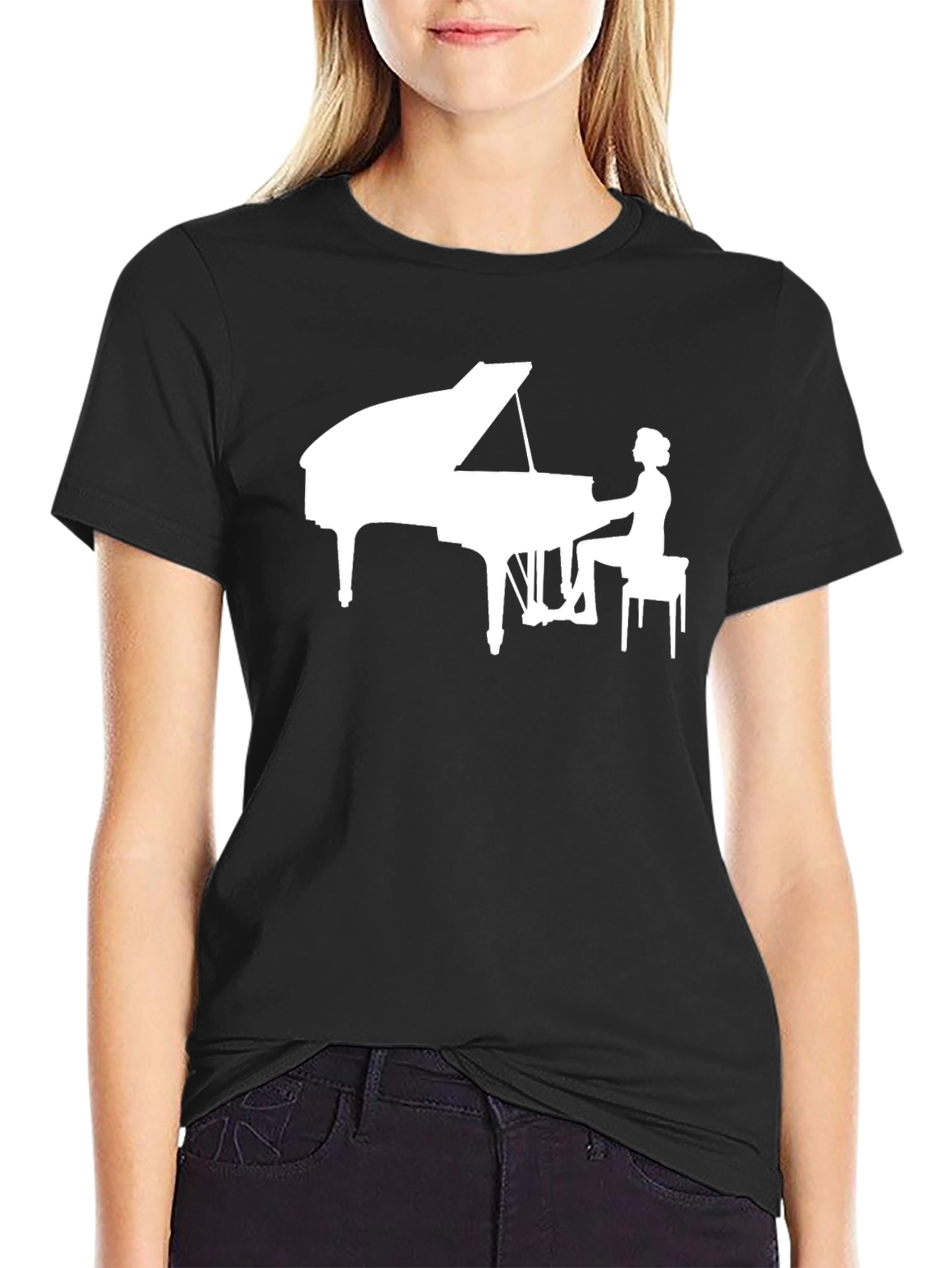 Piano Player Graphic Tee - Black Cotton T-Shirt