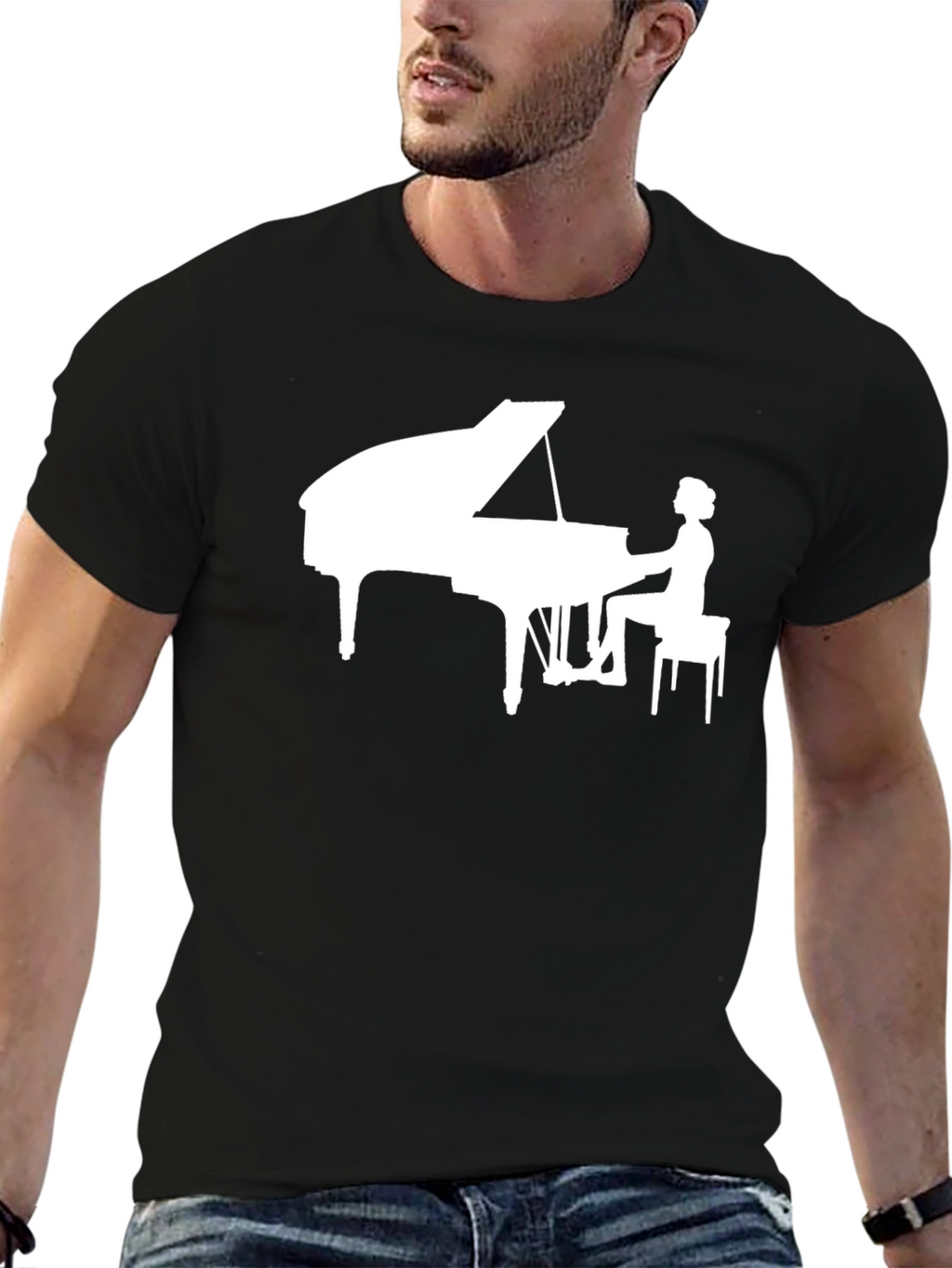 Piano Player Graphic Tee - Black Cotton T-Shirt