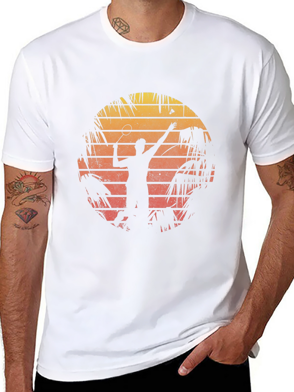 Retro Badminton Sunset Graphic Tee