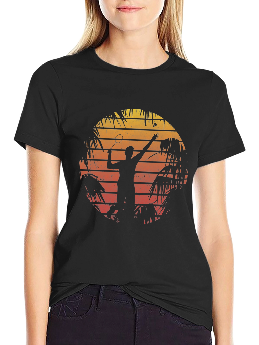 Retro Badminton Sunset Graphic Tee