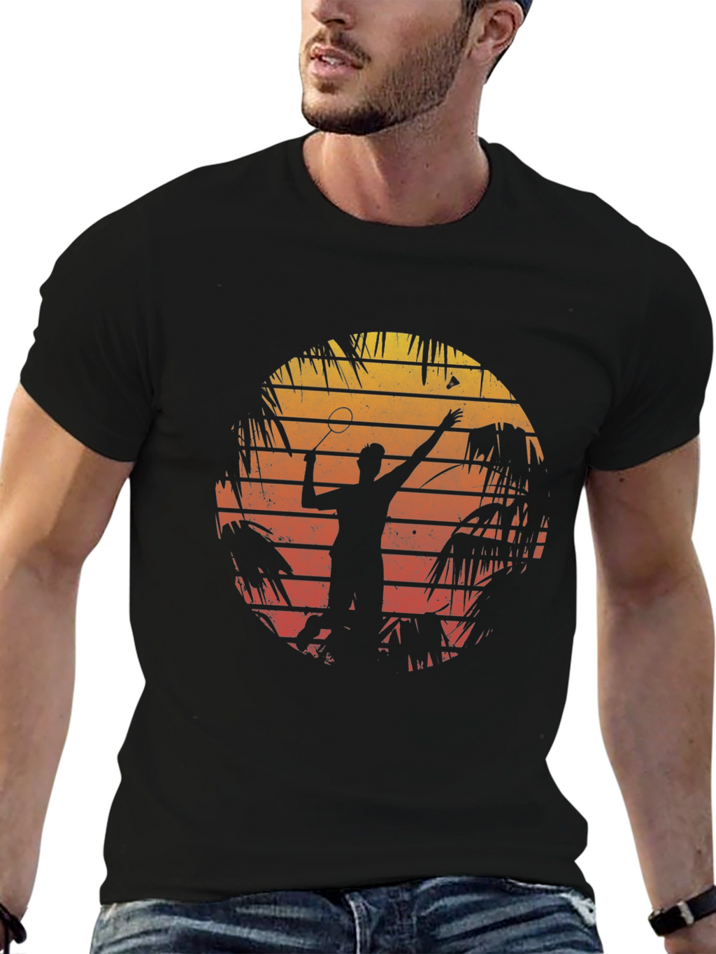Retro Badminton Sunset Graphic Tee