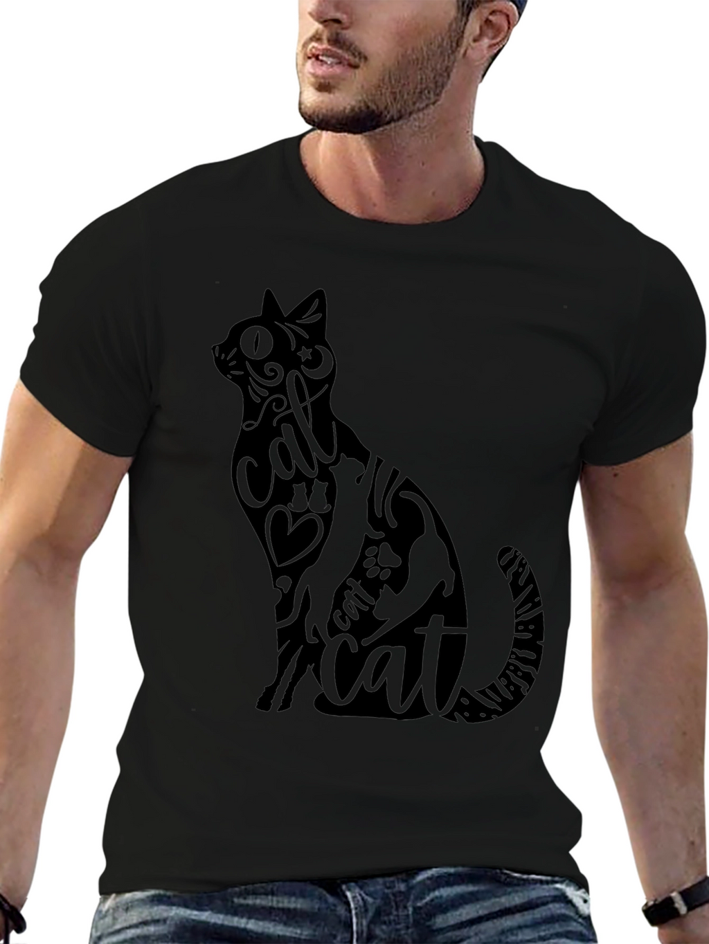 Stylish Black Cat Graphic T-Shirt
