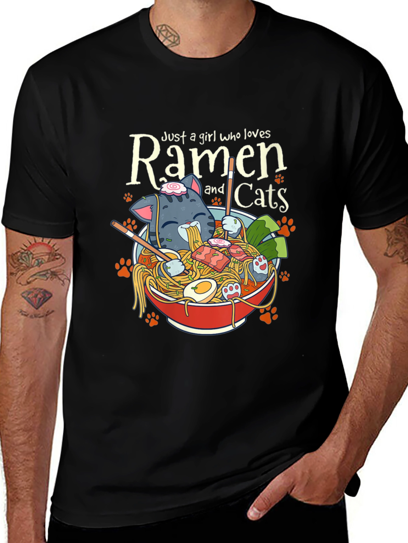 Ramen & Cats T-Shirt - Just a Girl Who Loves Ramen