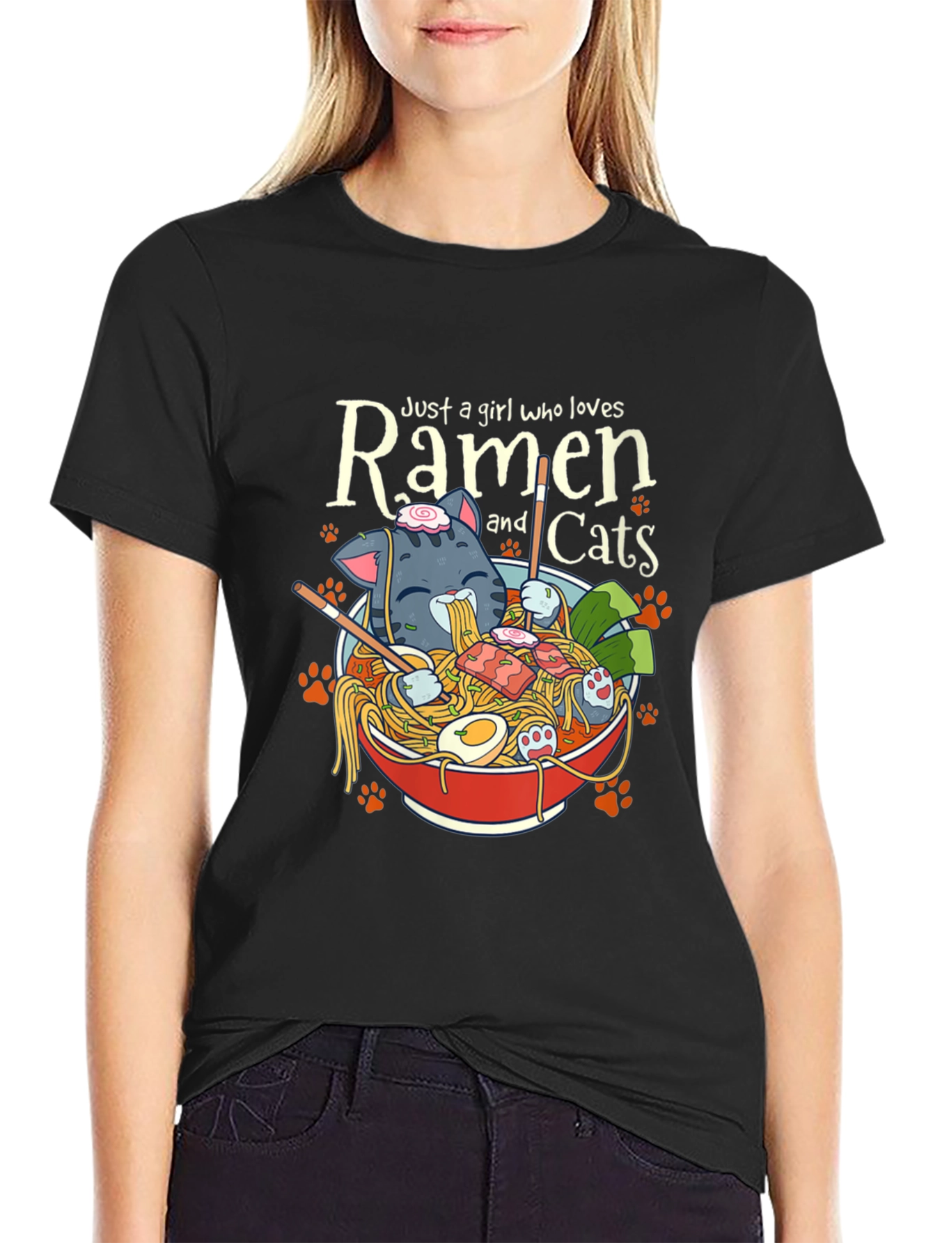 Ramen & Cats T-Shirt - Just a Girl Who Loves Ramen