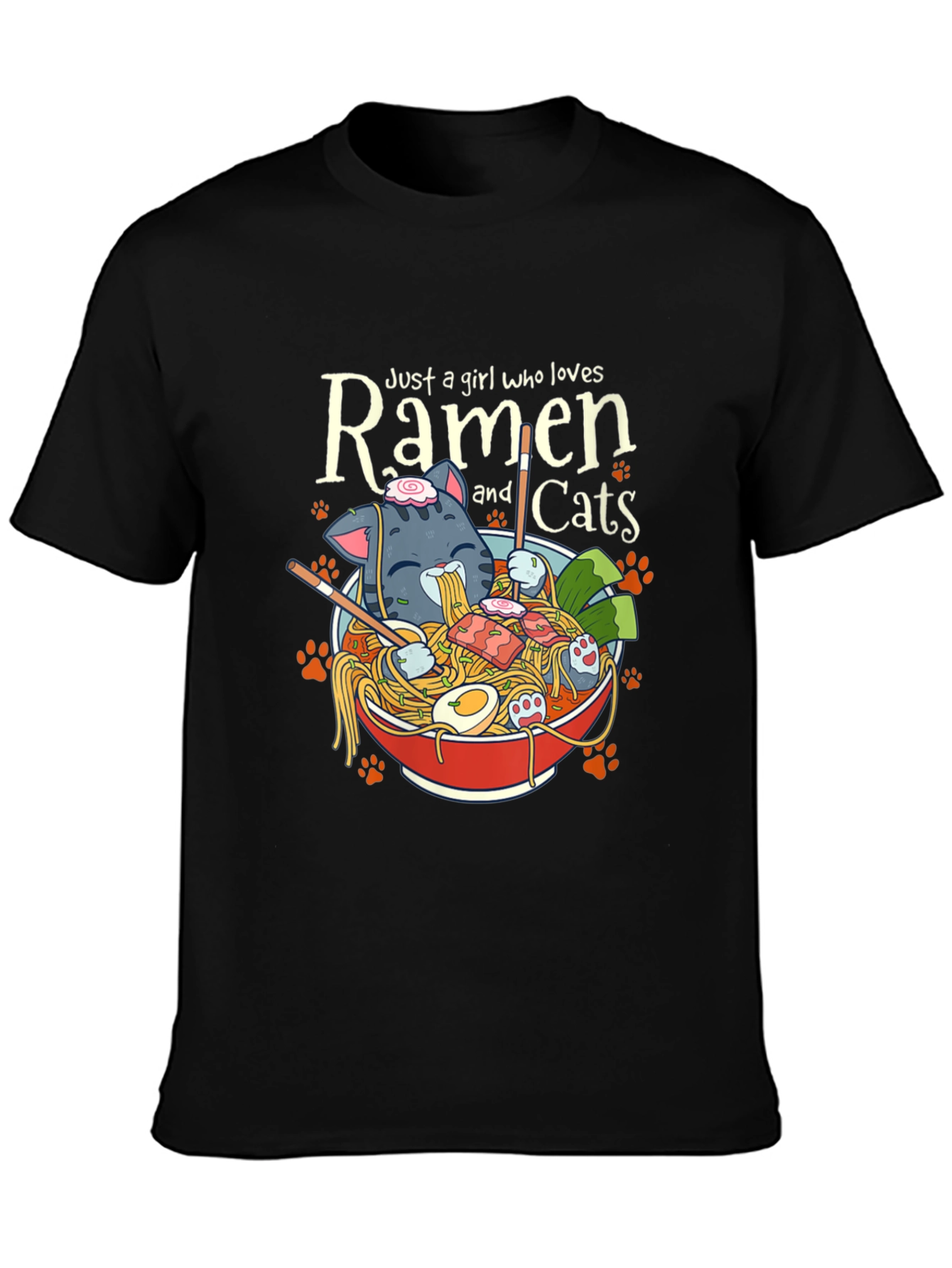 Ramen & Cats T-Shirt - Just a Girl Who Loves Ramen