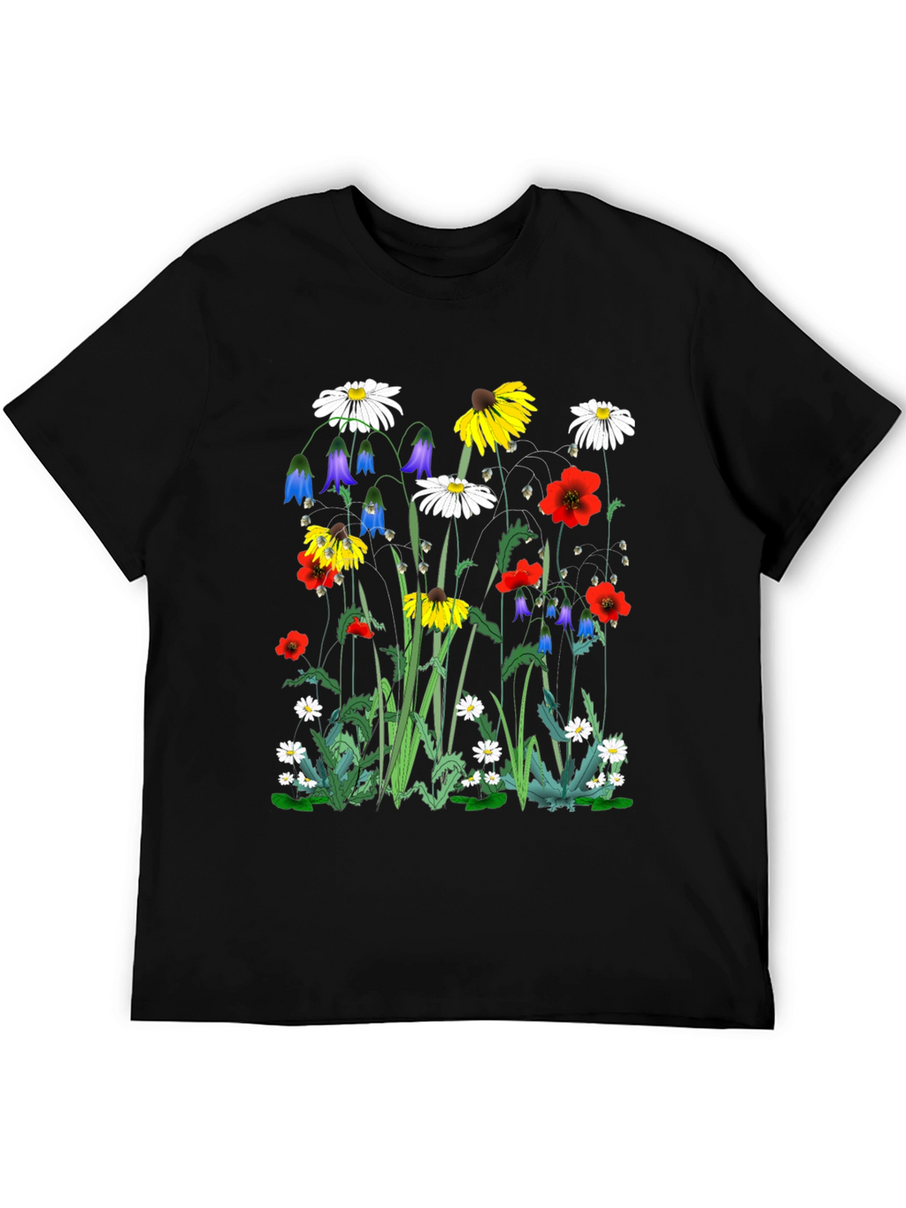 Floral Print T-Shirt - Black Unisex Tee