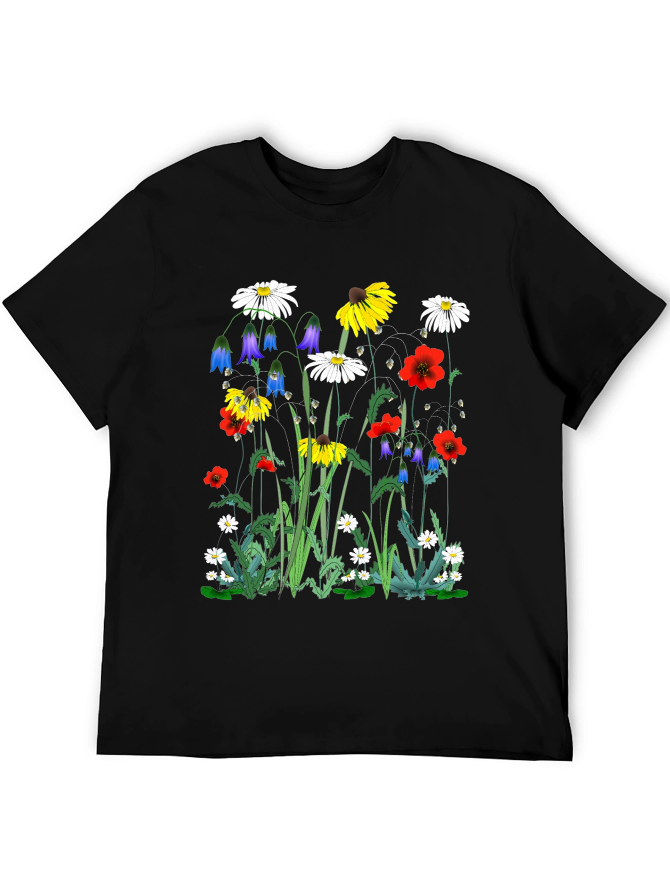 Floral Print T-Shirt - Black Unisex Tee