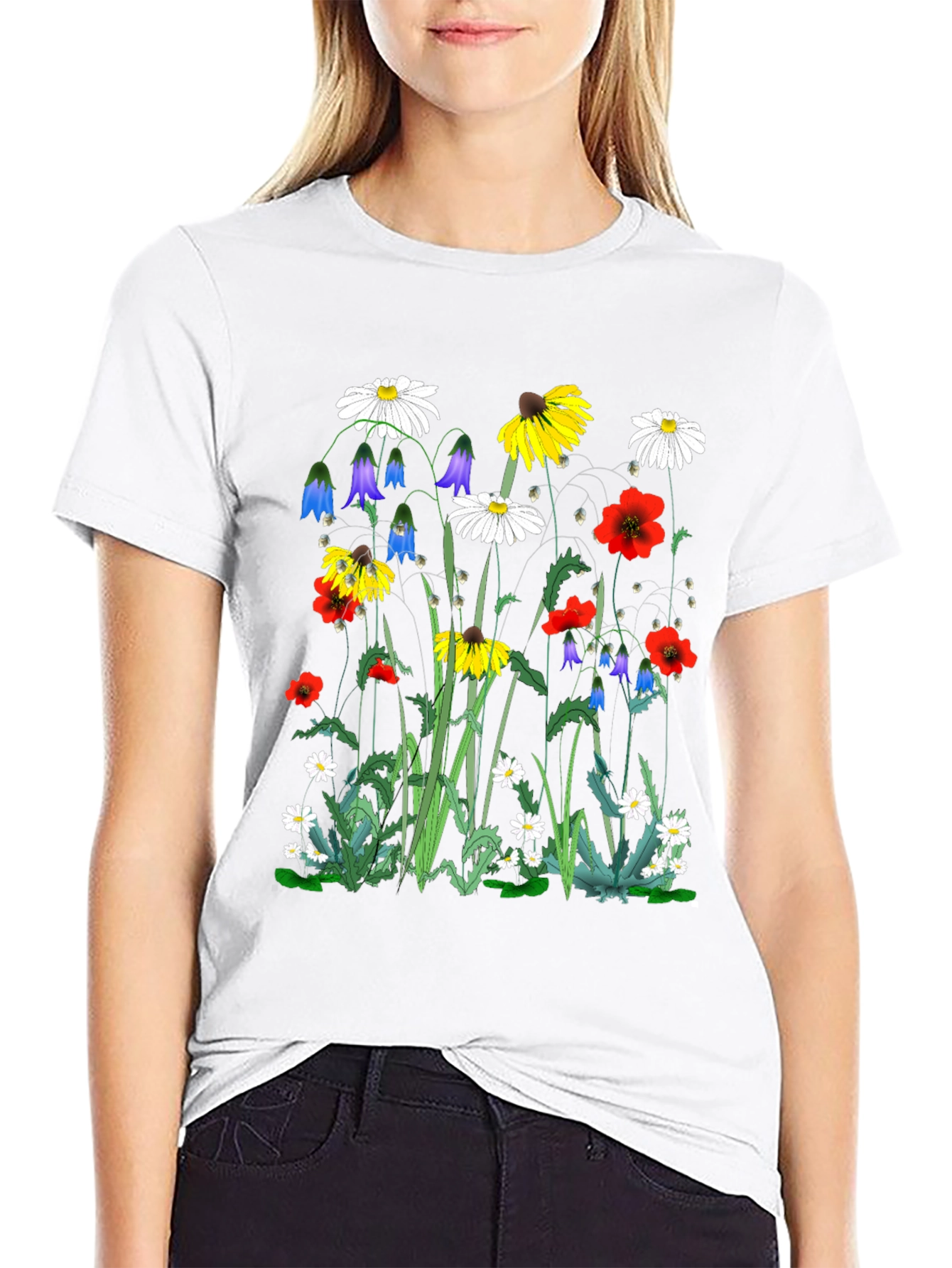 Floral Print T-Shirt - Black Unisex Tee