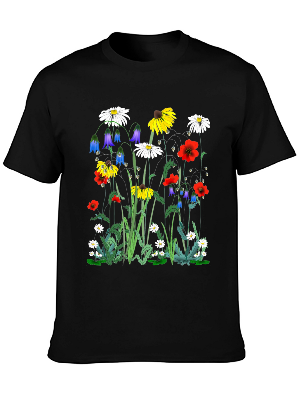 Floral Print T-Shirt - Black Unisex Tee
