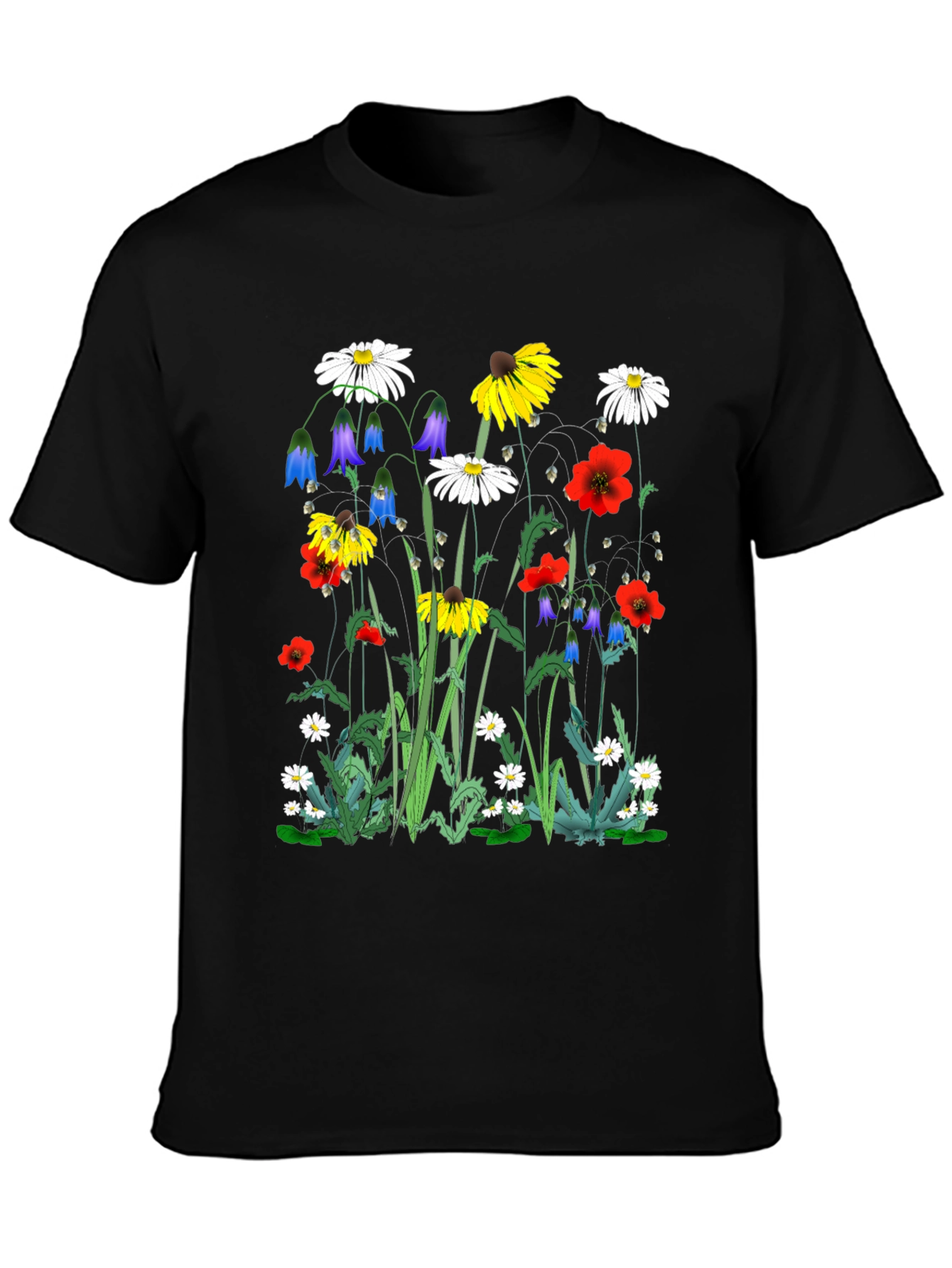 Floral Print T-Shirt - Black Unisex Tee