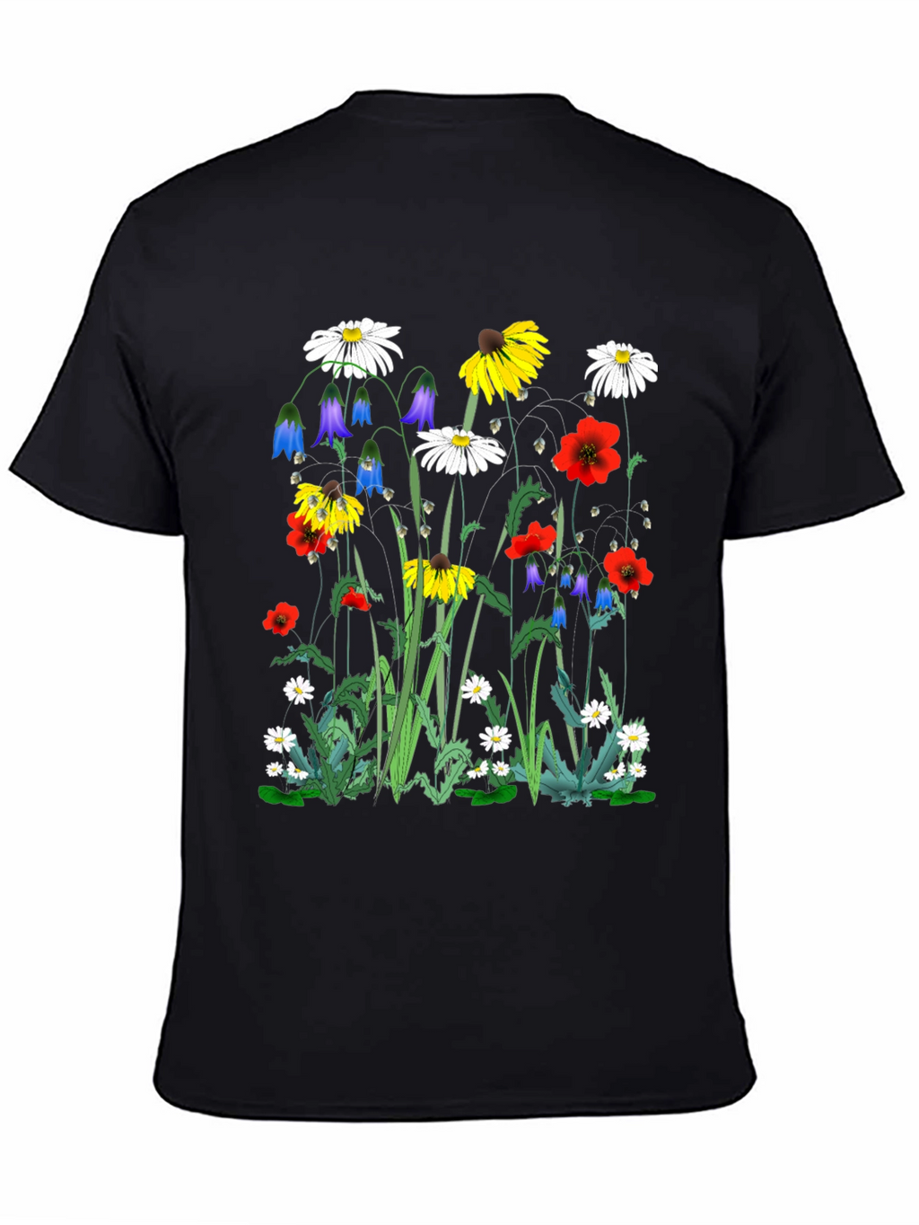 Floral Print T-Shirt - Black Unisex Tee
