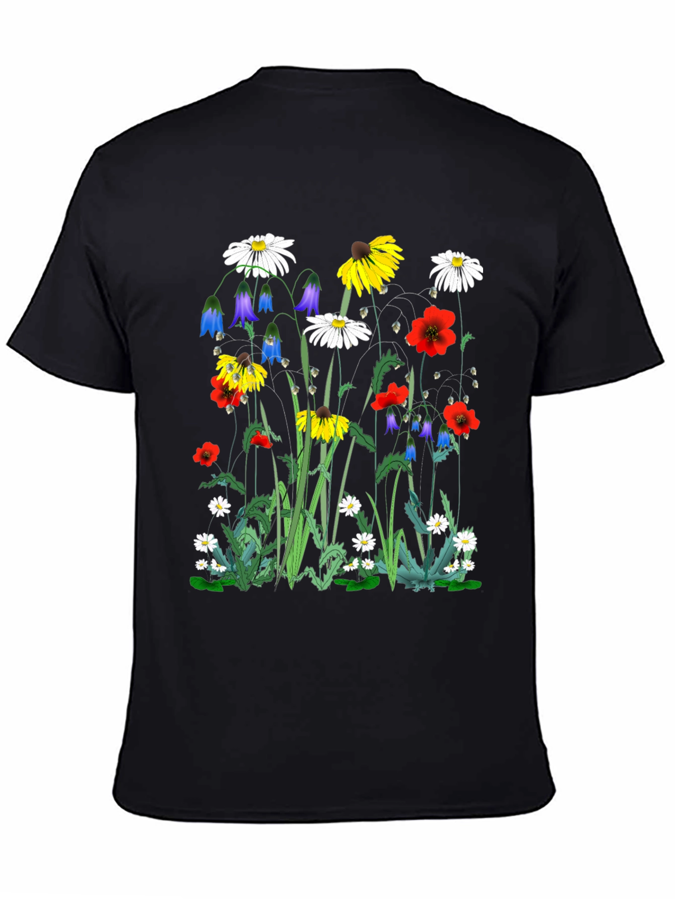 Floral Print T-Shirt - Black Unisex Tee