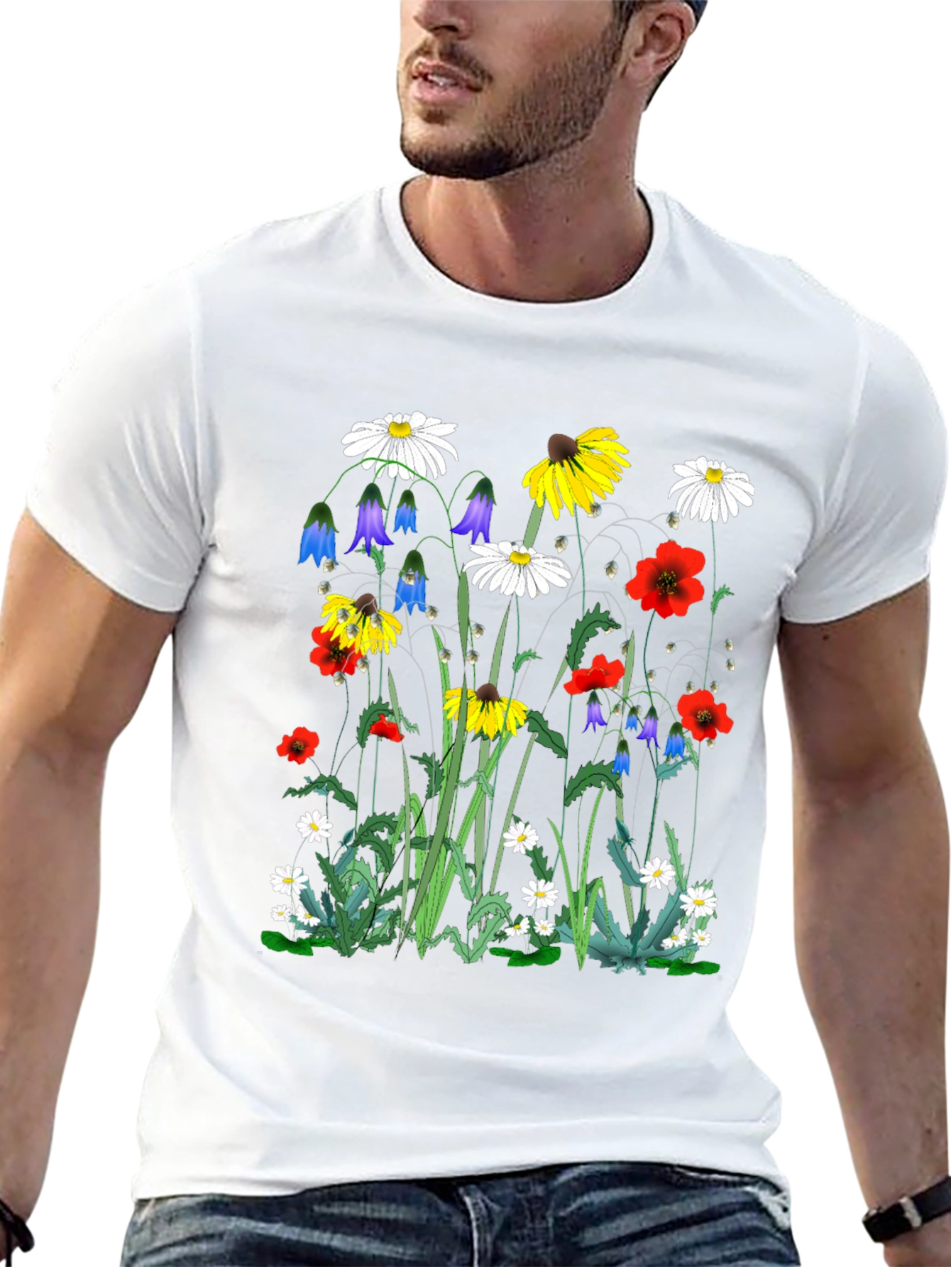 Floral Print T-Shirt - Black Unisex Tee