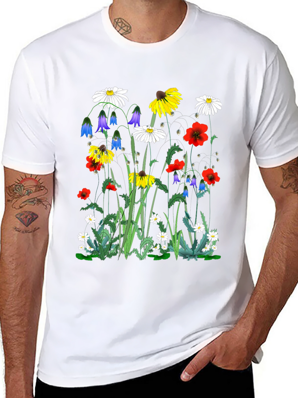 Floral Print T-Shirt - Black Unisex Tee