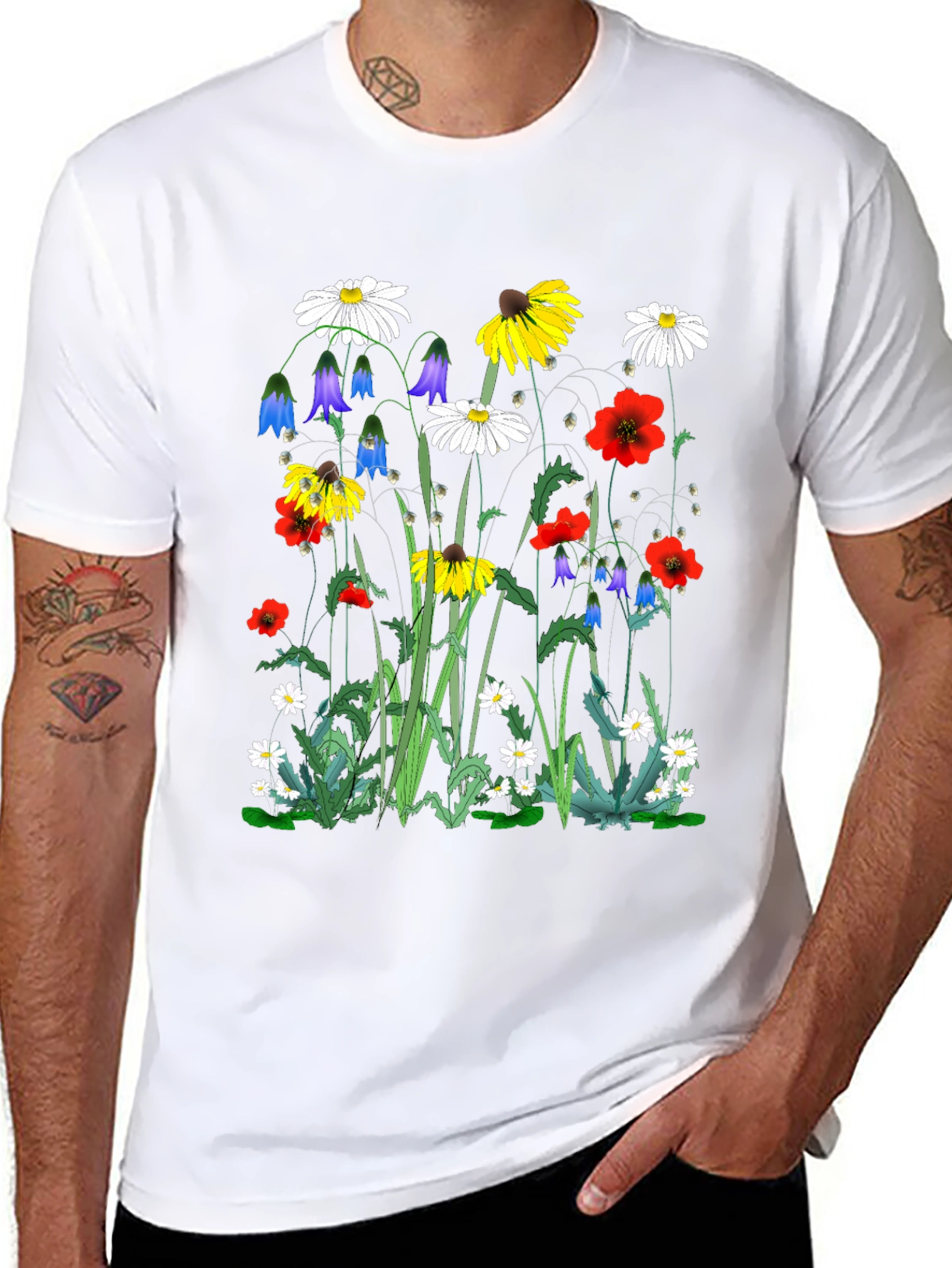 Floral Print T-Shirt - Black Unisex Tee