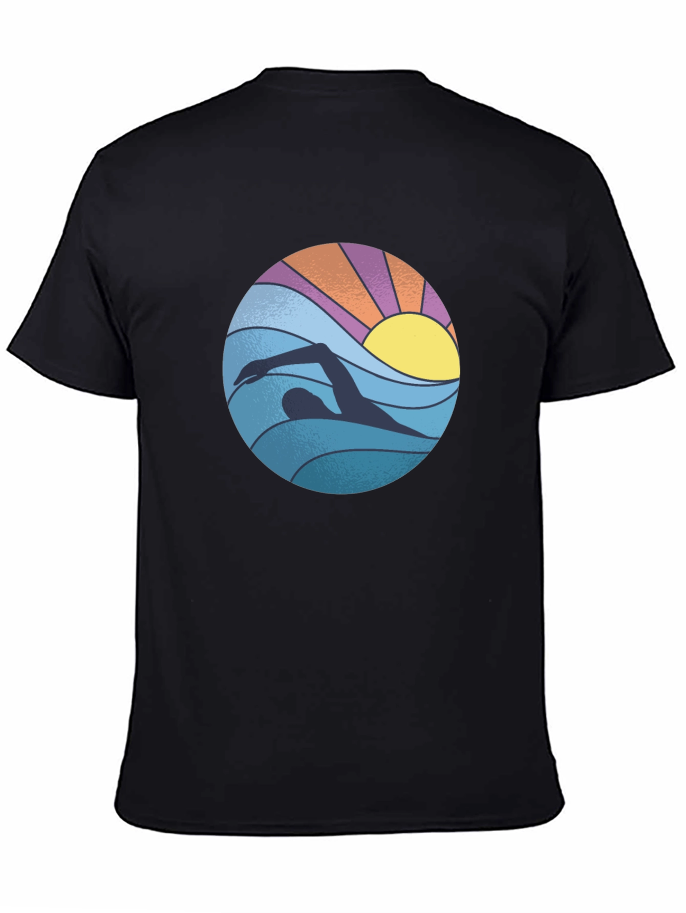 Retro Swimmer Graphic Tee - Black Cotton Blend