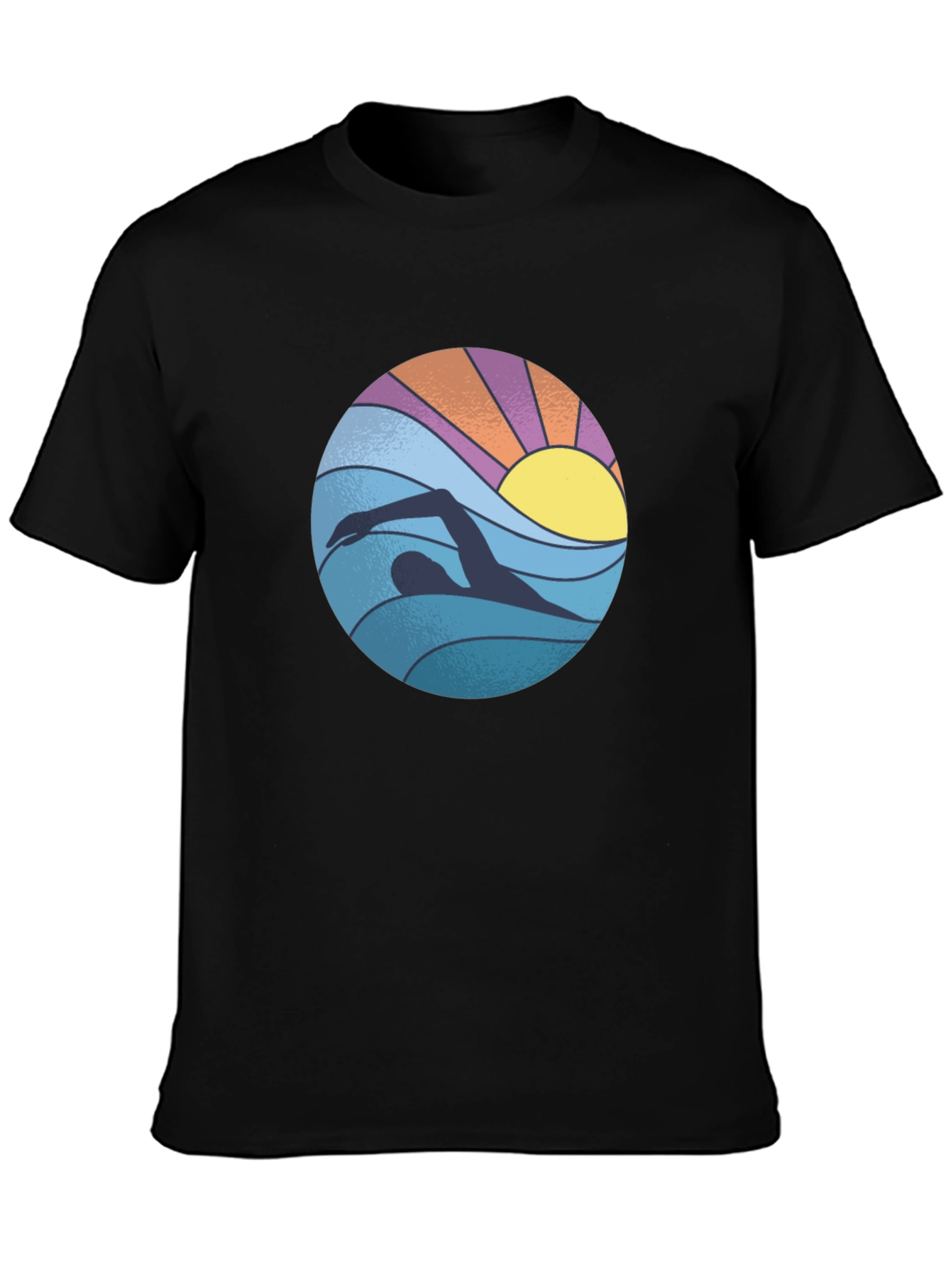 Retro Swimmer Graphic Tee - Black Cotton Blend