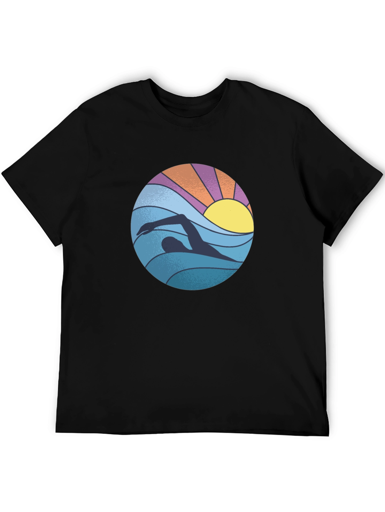 Retro Swimmer Graphic Tee - Black Cotton Blend