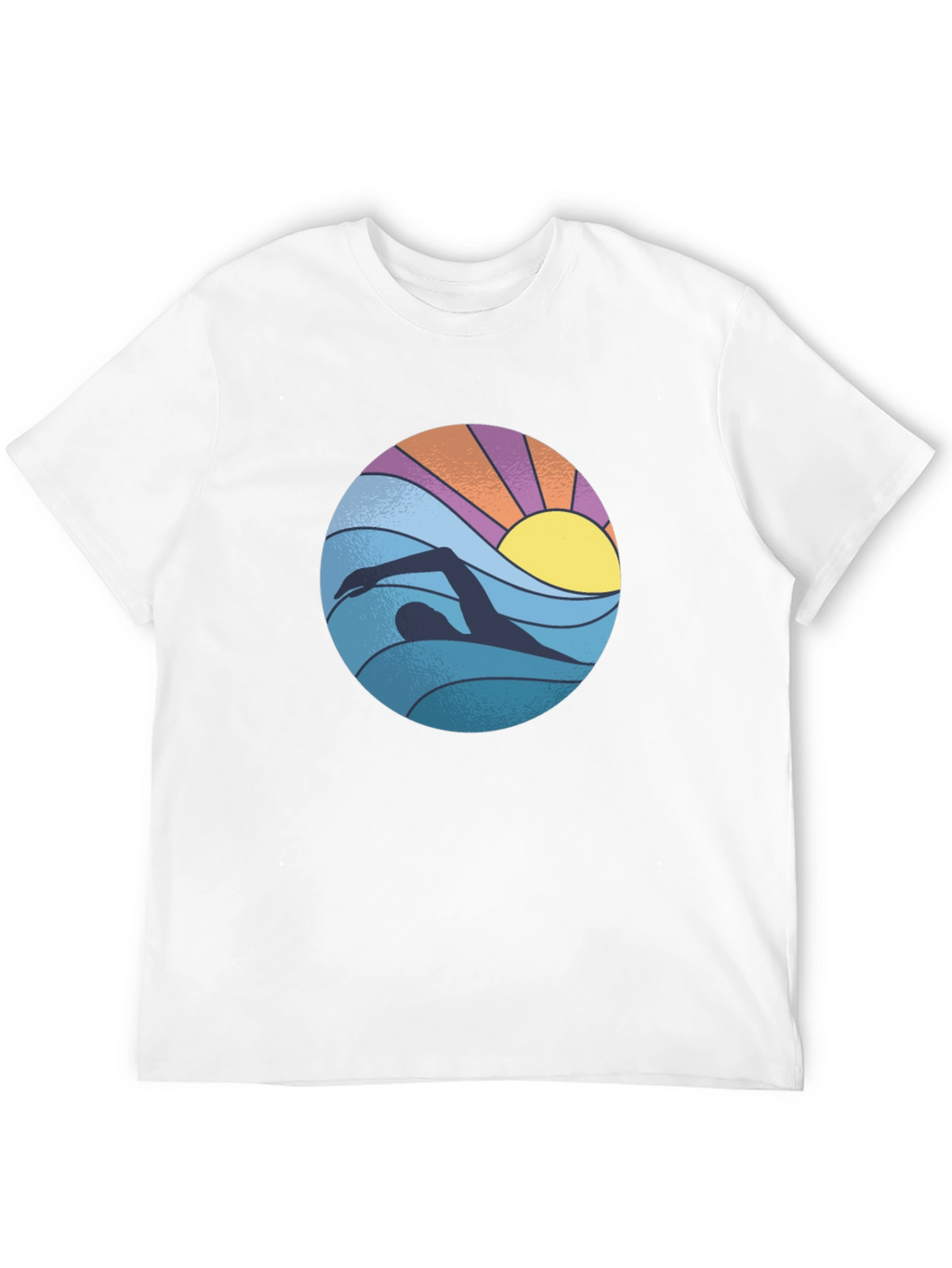 Retro Swimmer Graphic Tee - Black Cotton Blend
