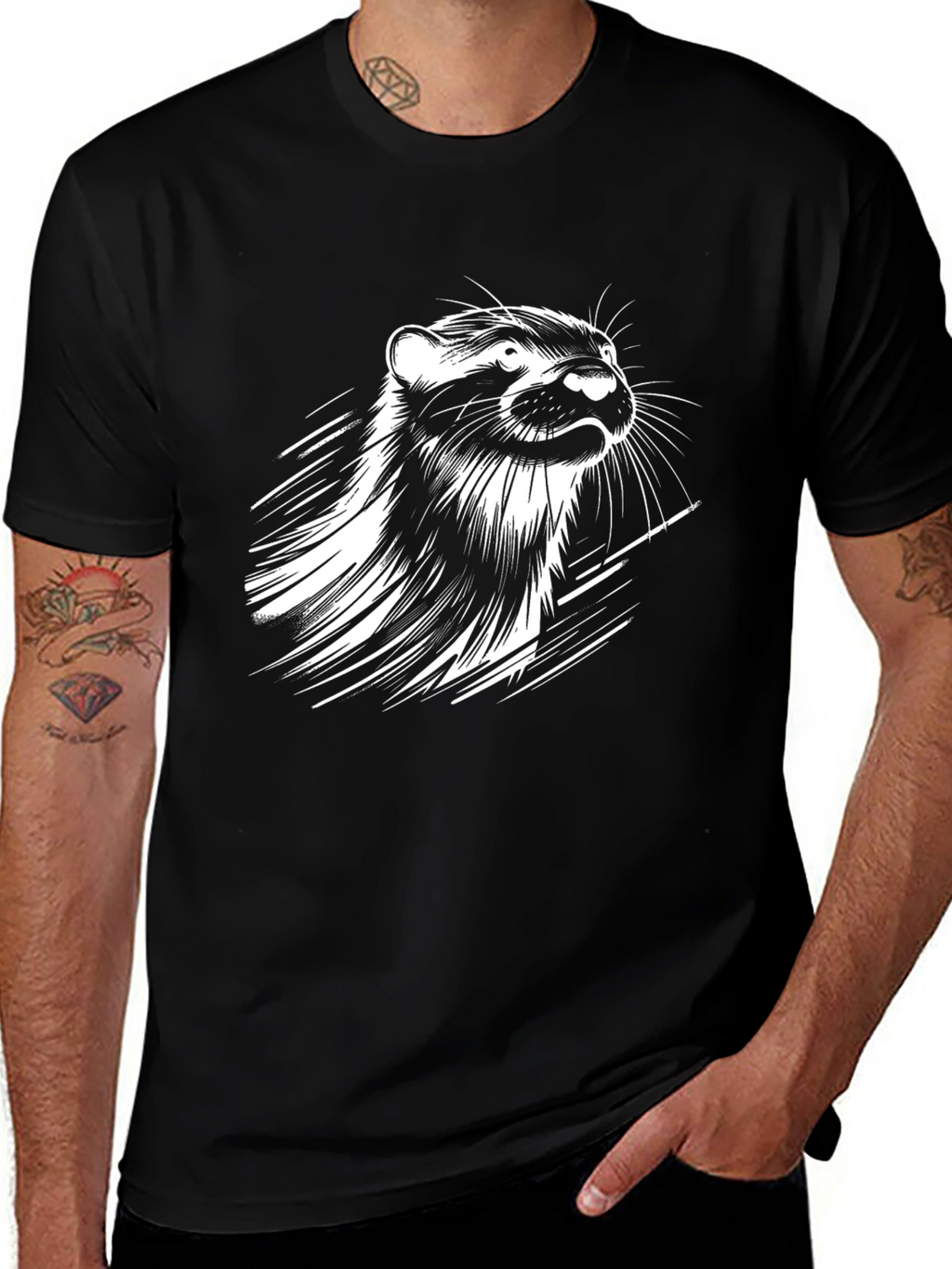 Cool Otter Graphic Black T-Shirt