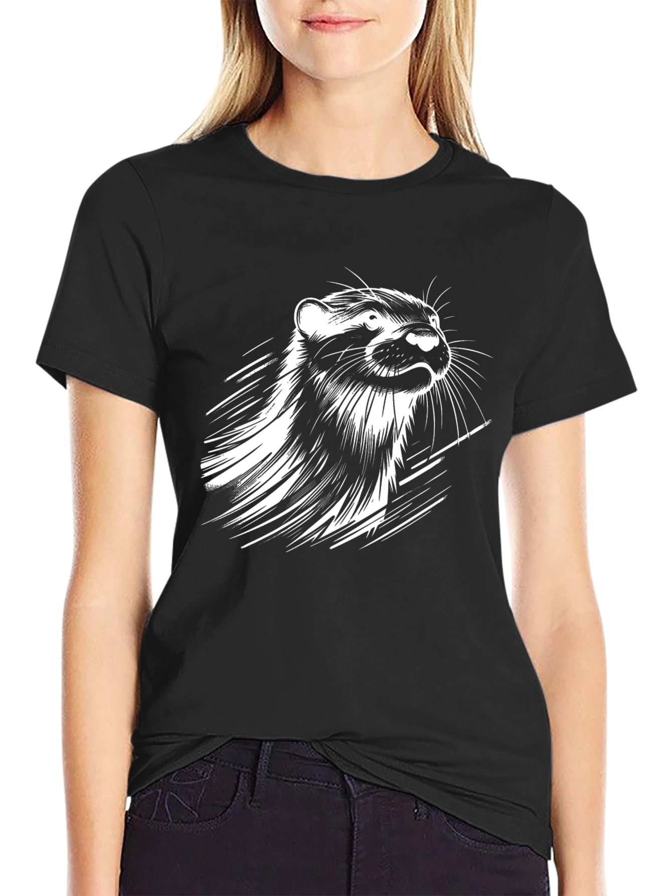 Cool Otter Graphic Black T-Shirt